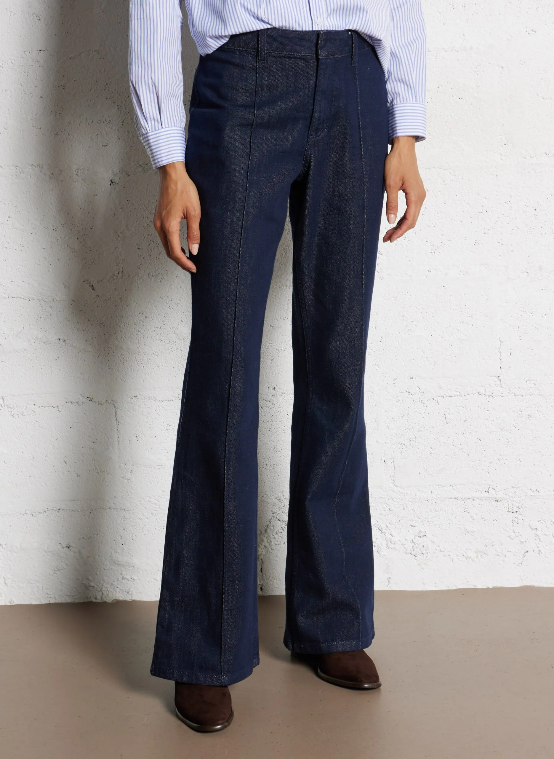 Jean flare en coton mélangé Bleu THELMA