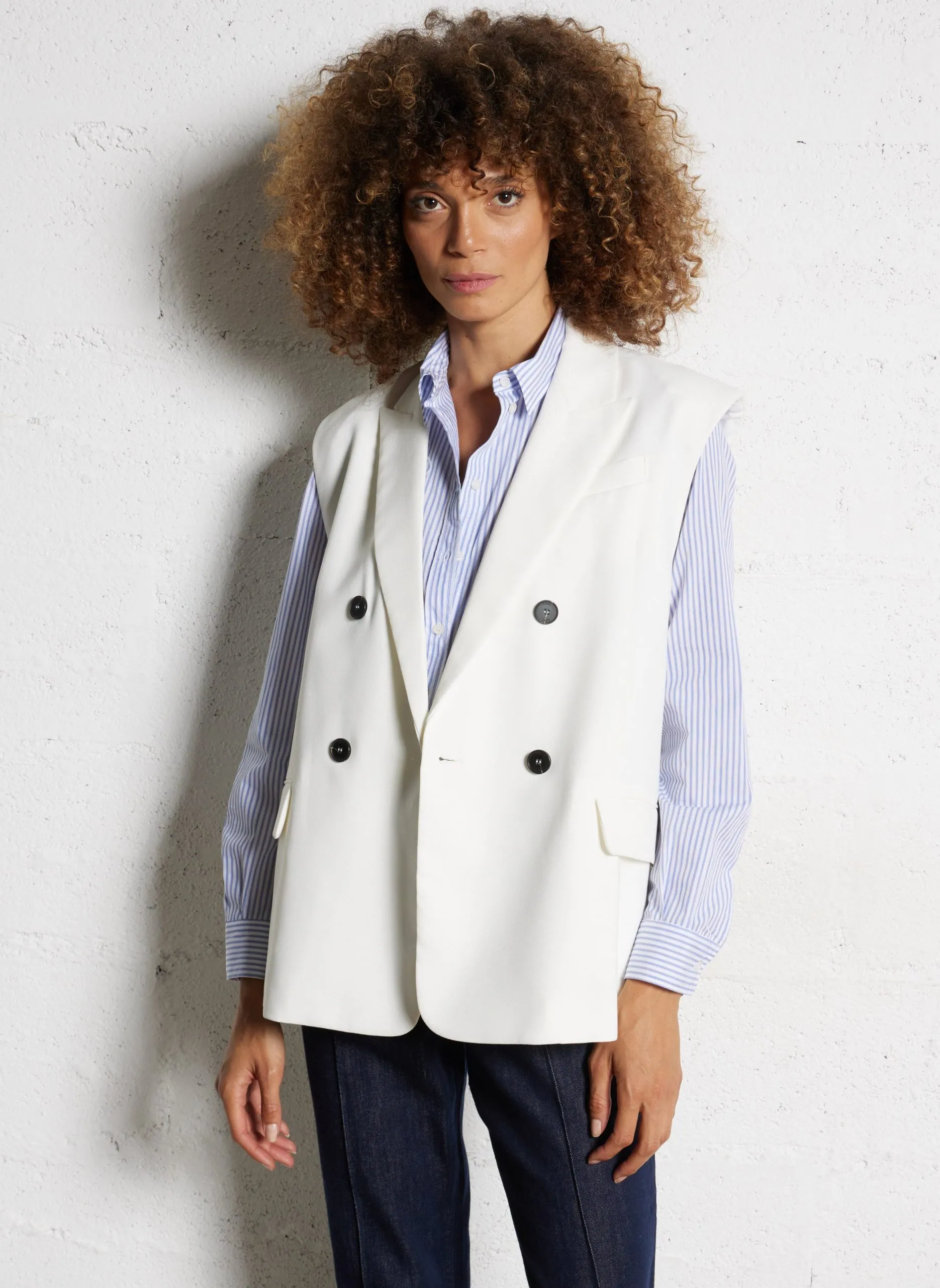 Veste de tailleur col v Blanc