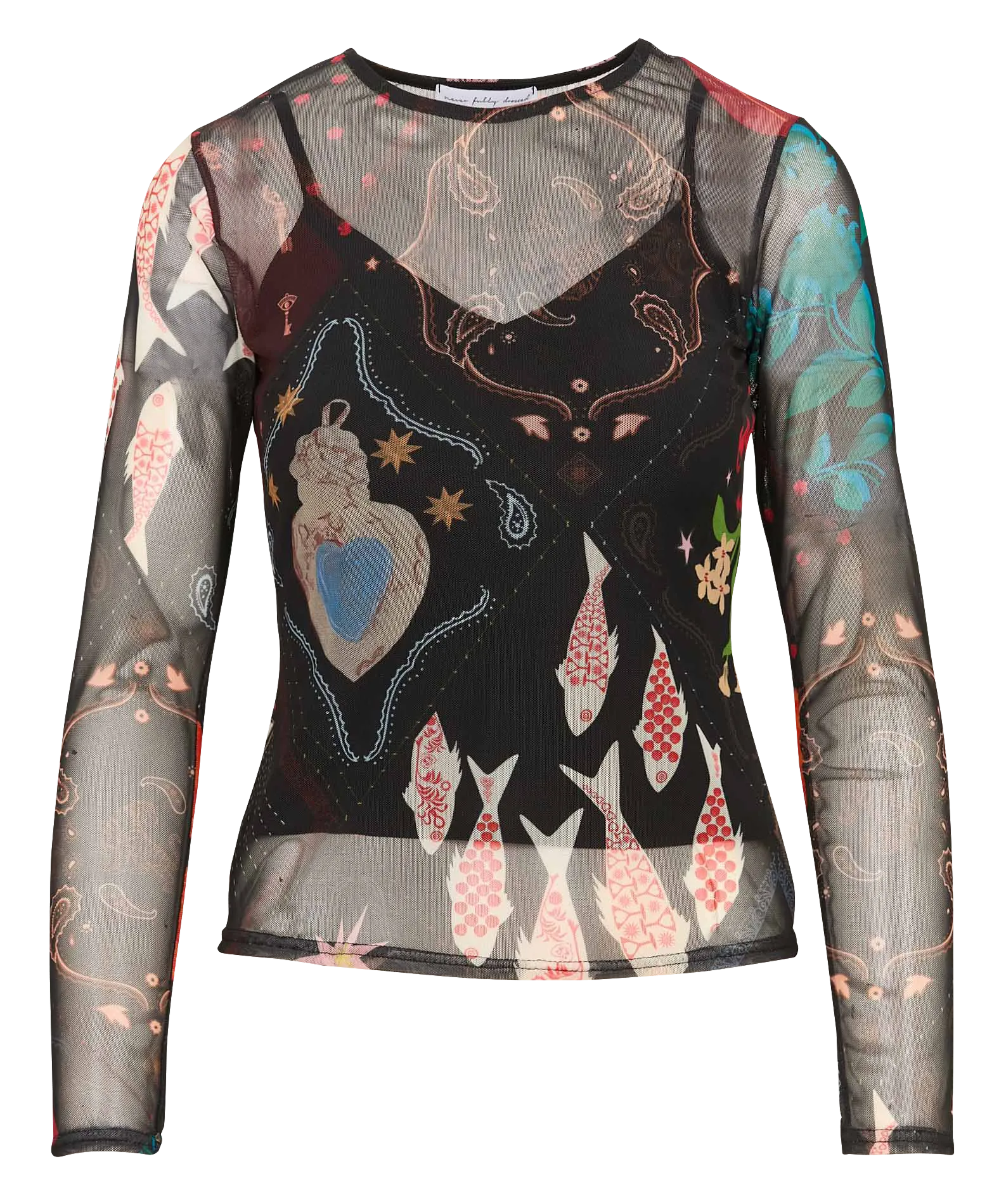 Top col rond en mesh Multicolore