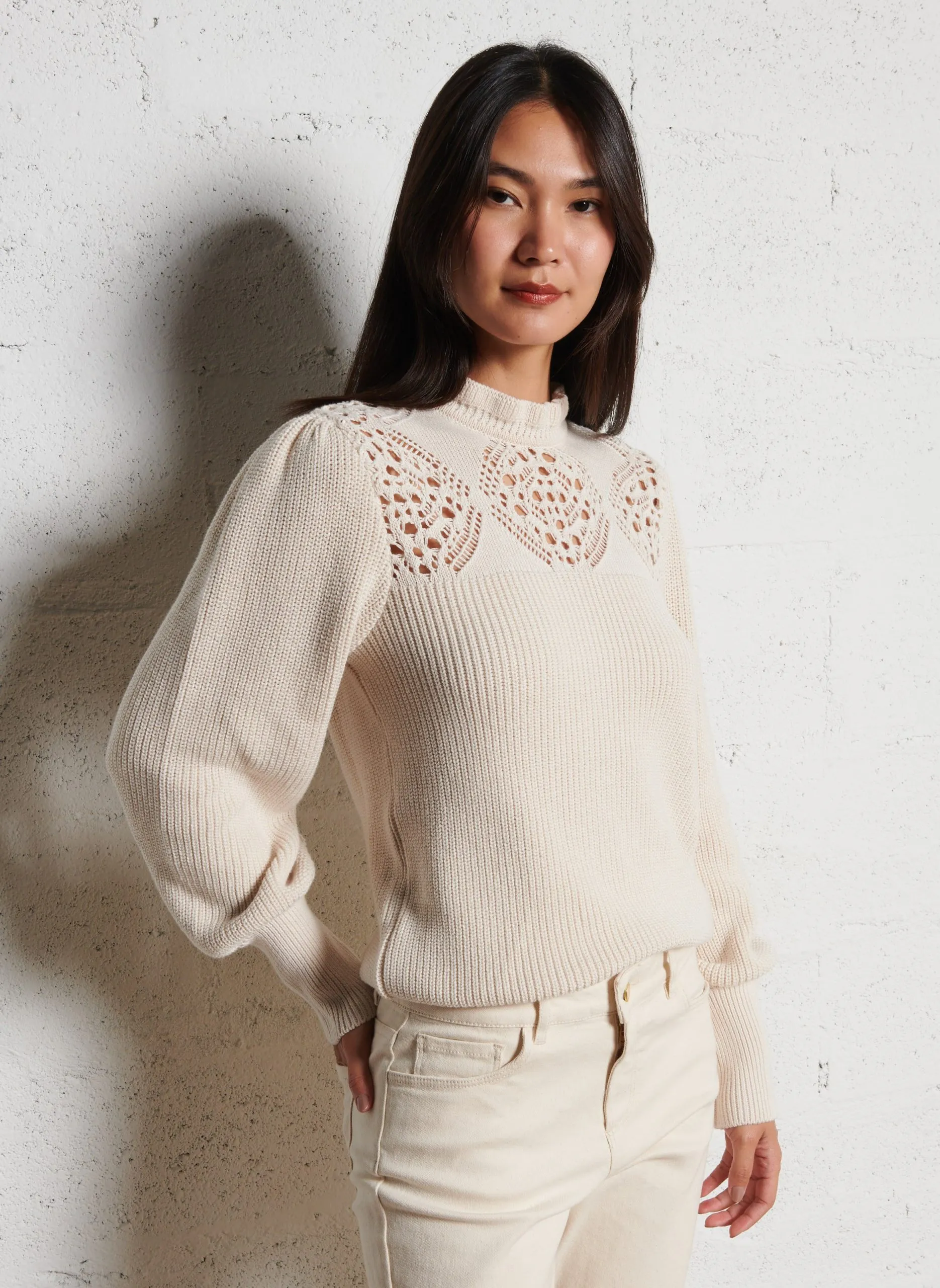 Pull col rond en coton Blanc