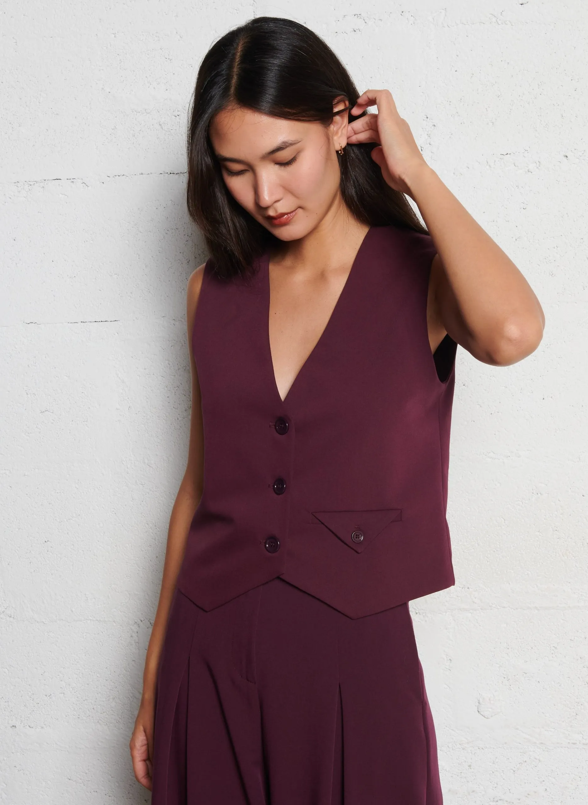 Gilet de costume col v Prune