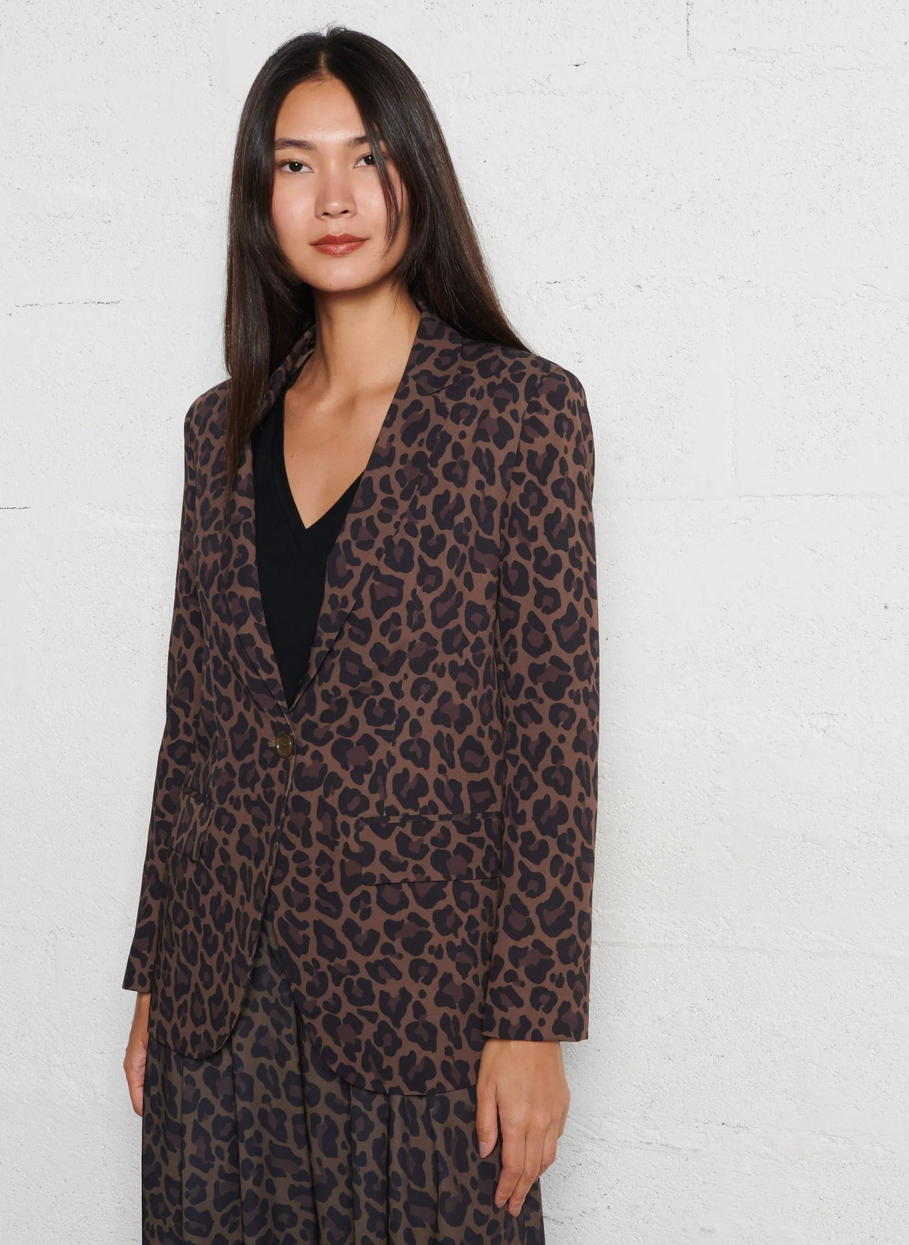 Veste col tailleur imprimée Marron