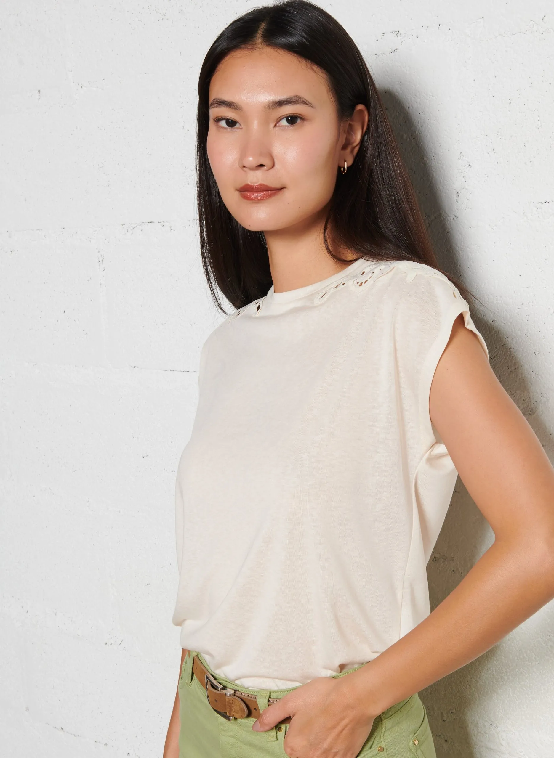 Tee-shirt oversize col rond Beige FLORIAN