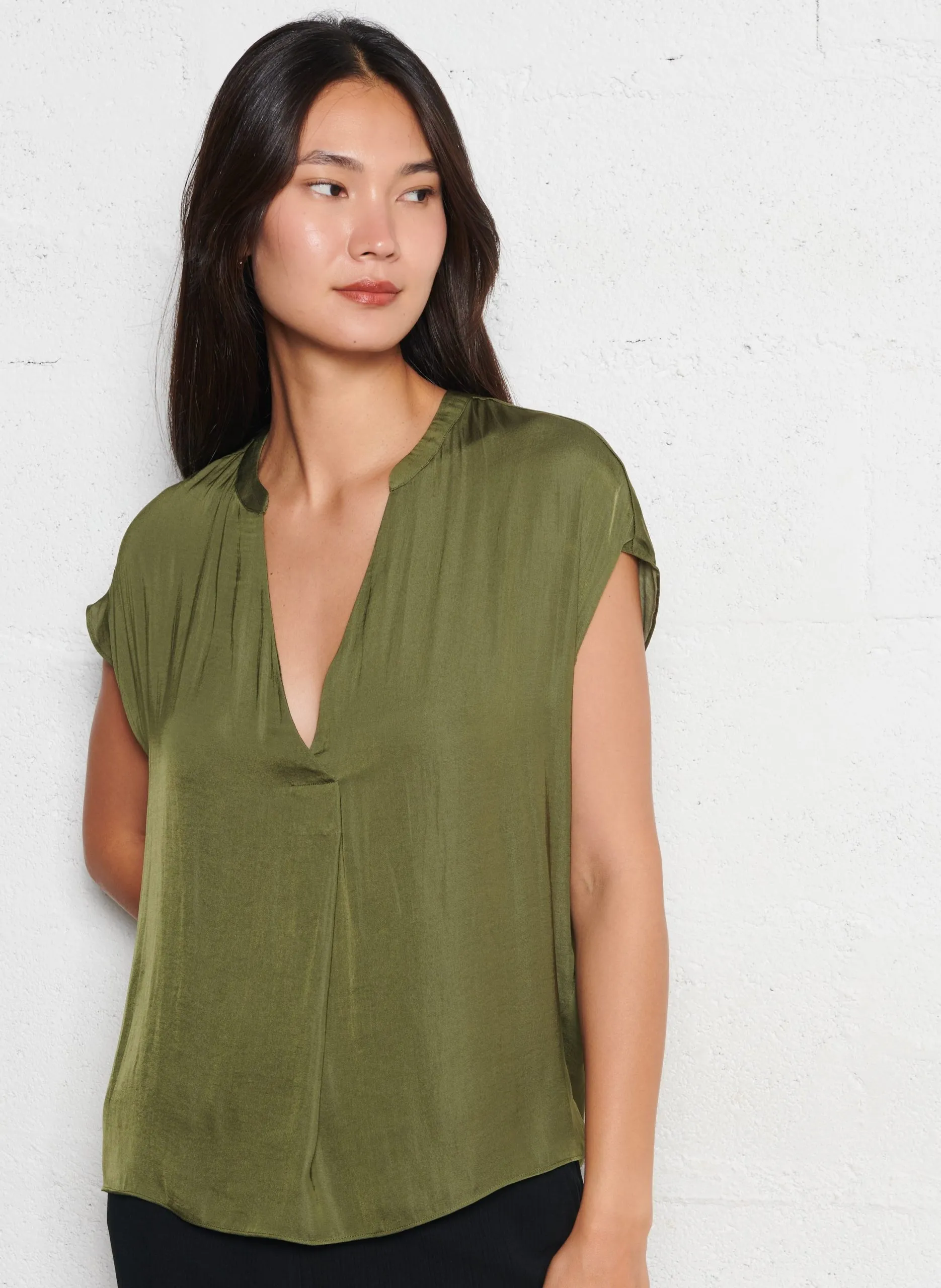 Blouse droite satinée Kaki PHANY