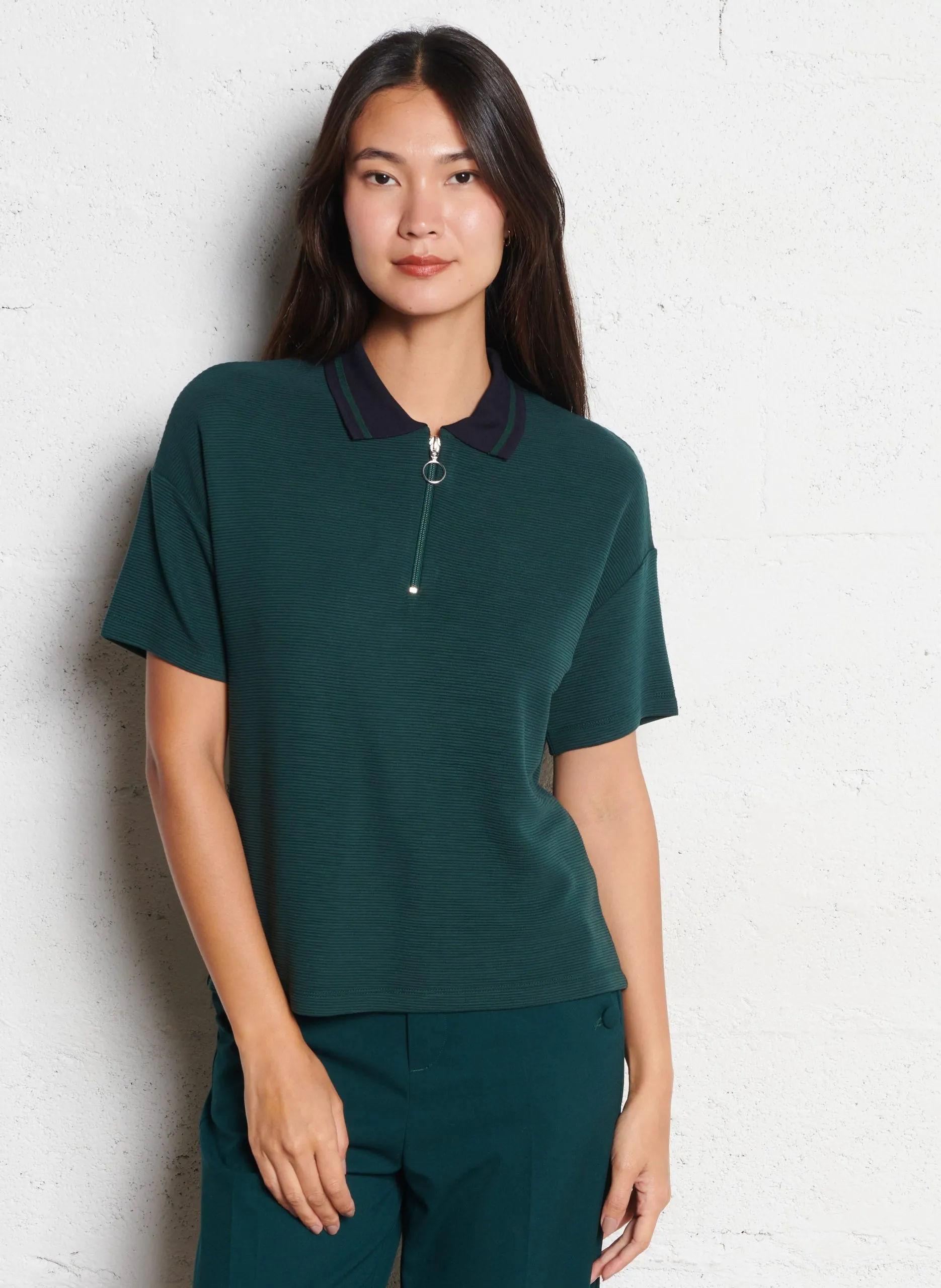 Top col polo Vert