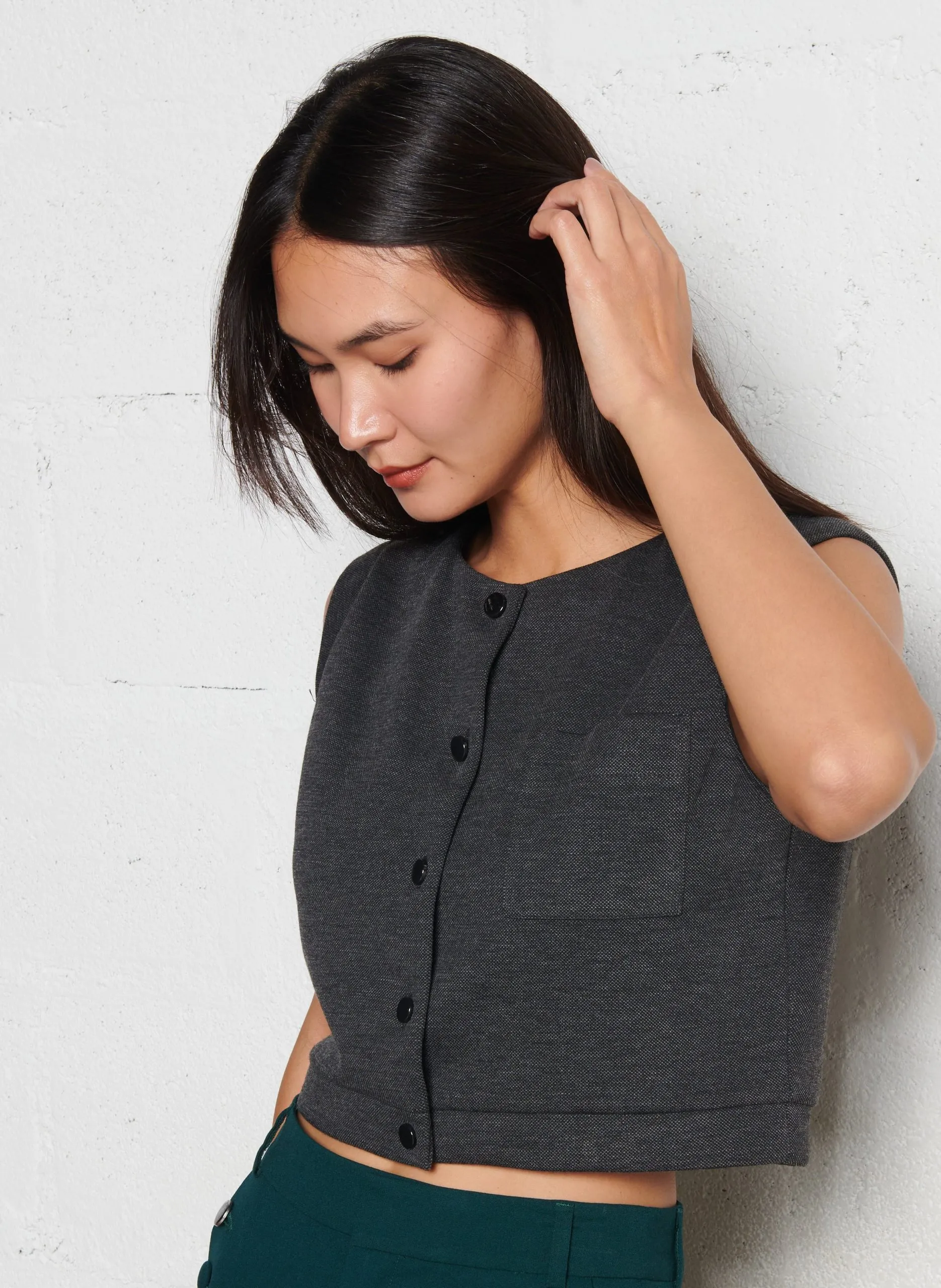 Top droit en maille Gris