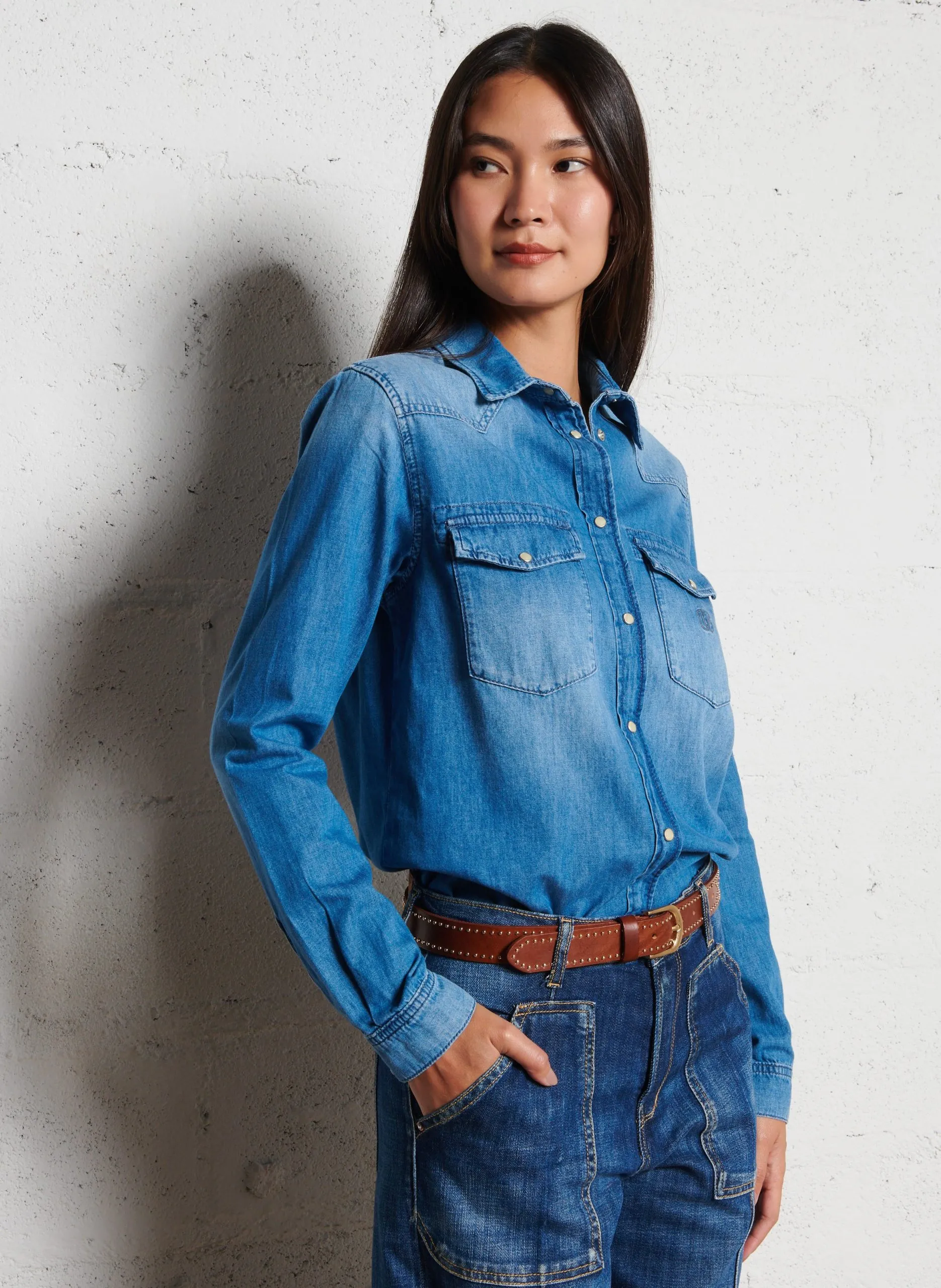 Chemise droite boutonnée en jean Bleu BARBARA