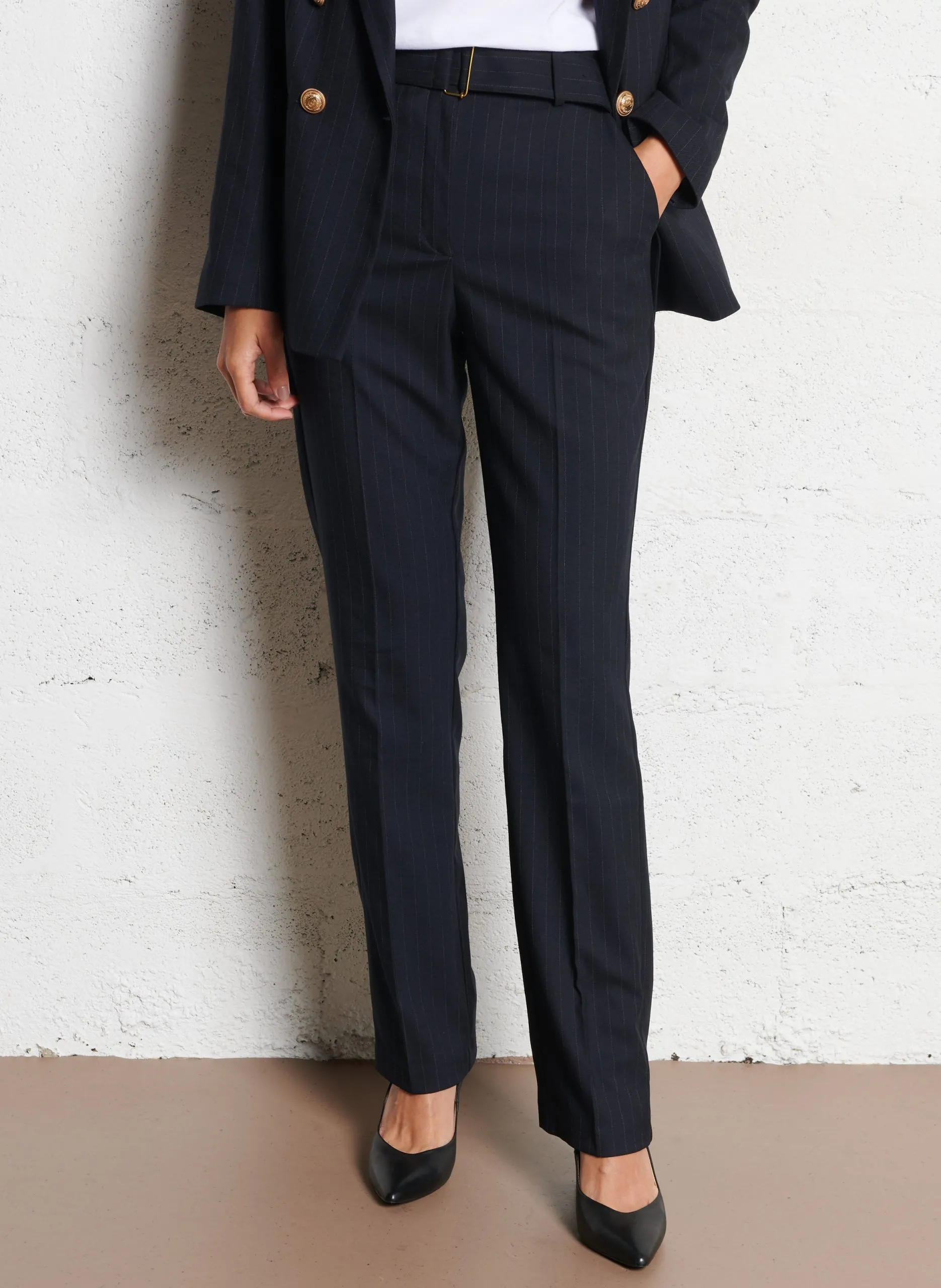 Pantalon de tailleur rayé Bleu