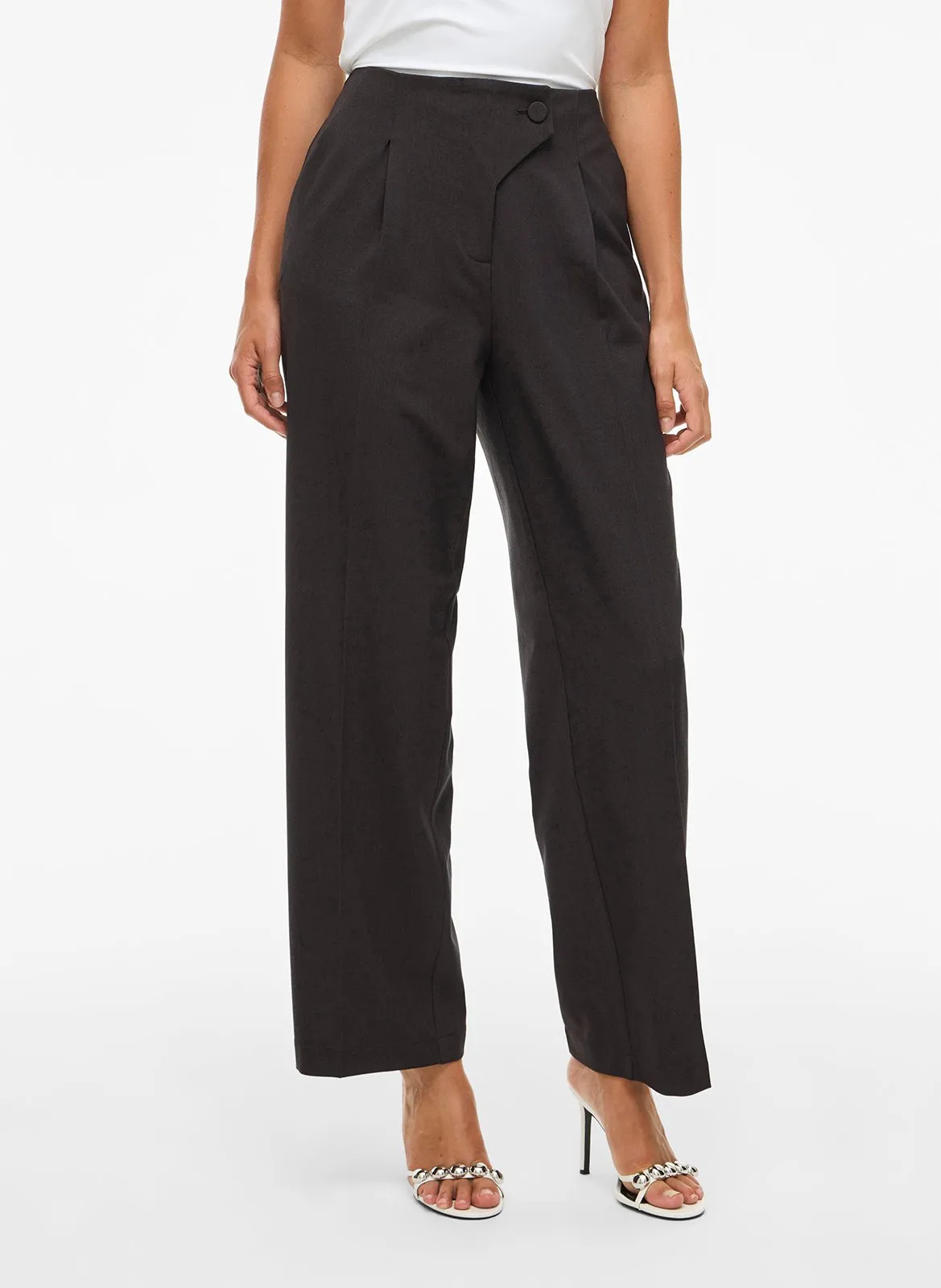 Pantalon droit uni à pinces Gris AMOI