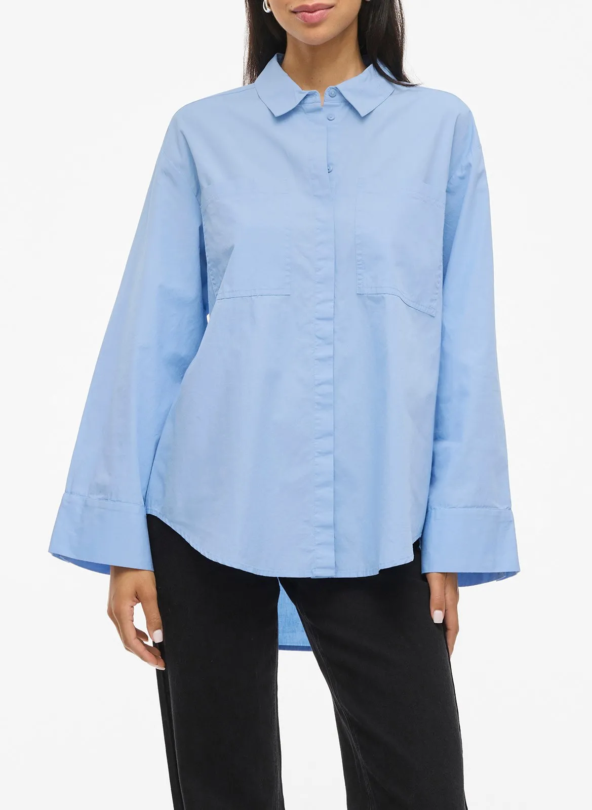 Chemise col classique en coton Bleu MARLENE