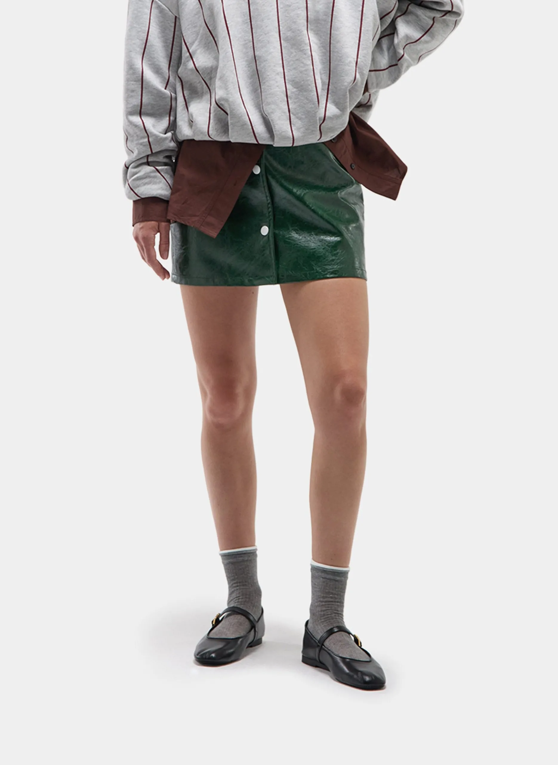 Mini jupe droite effet cuir craquelé Vert LENA