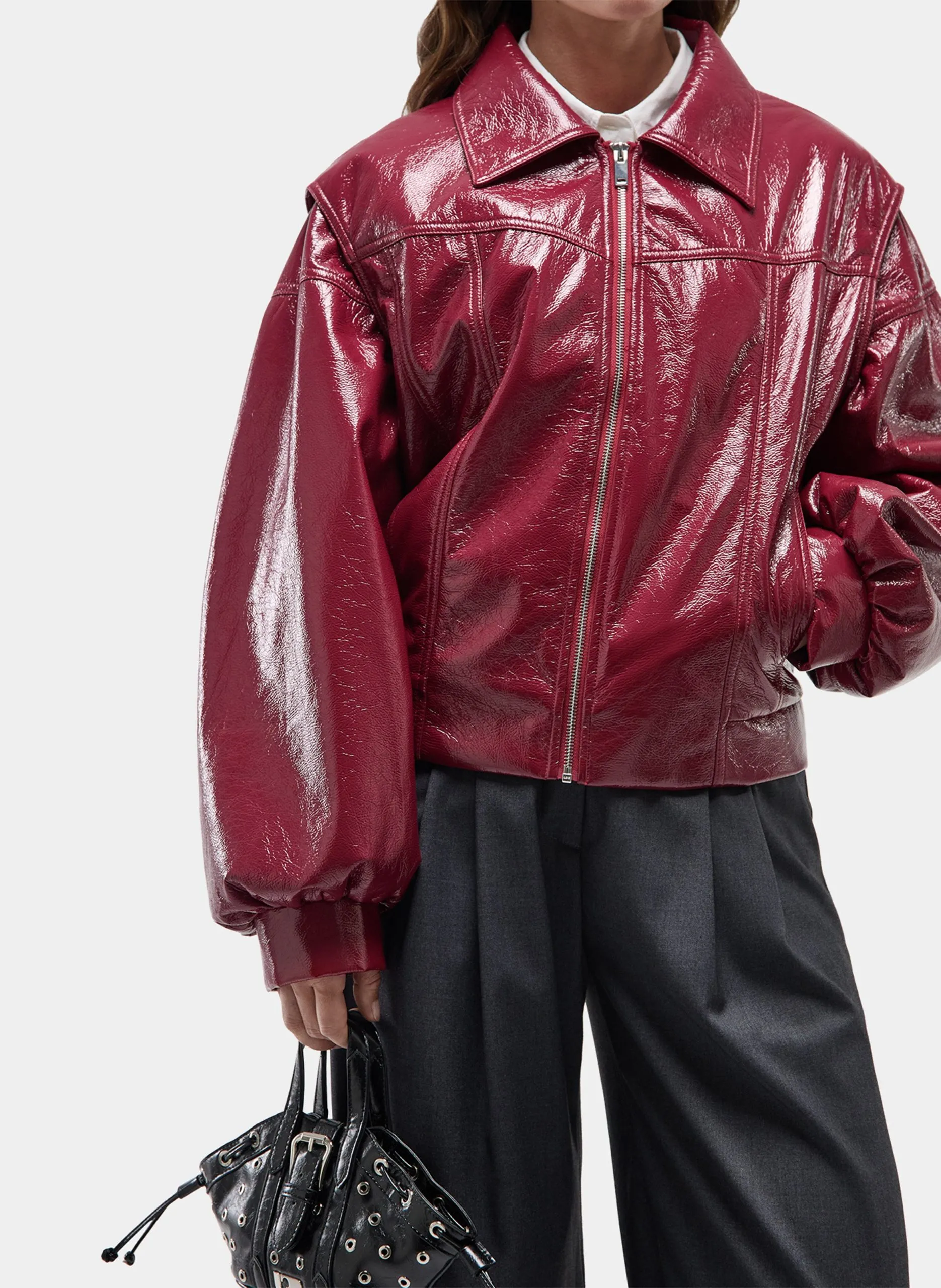 Veste ample zippée effet cuir verni Rouge CUPIDO