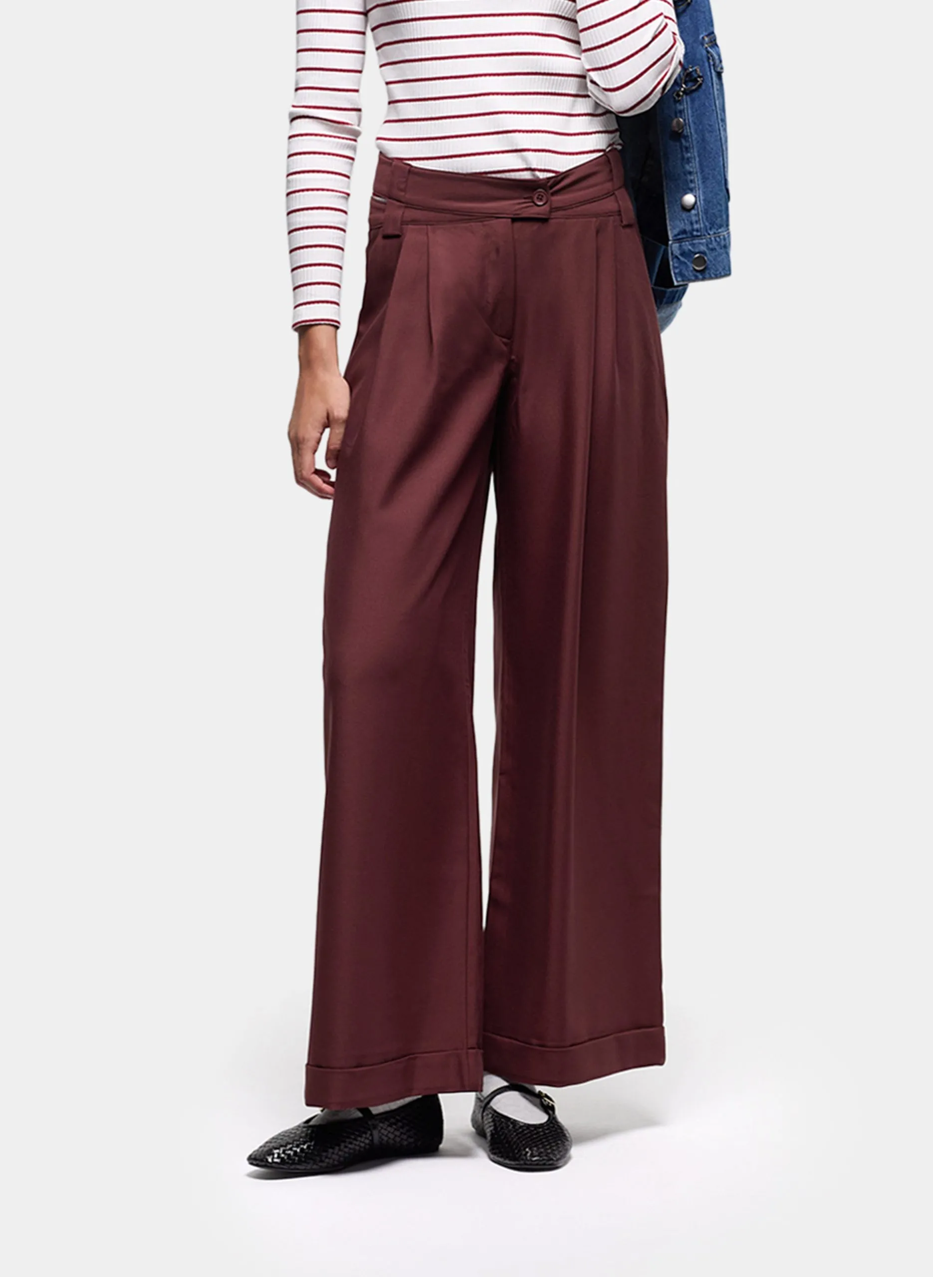 Pantalon large taille haute Marron SMITH