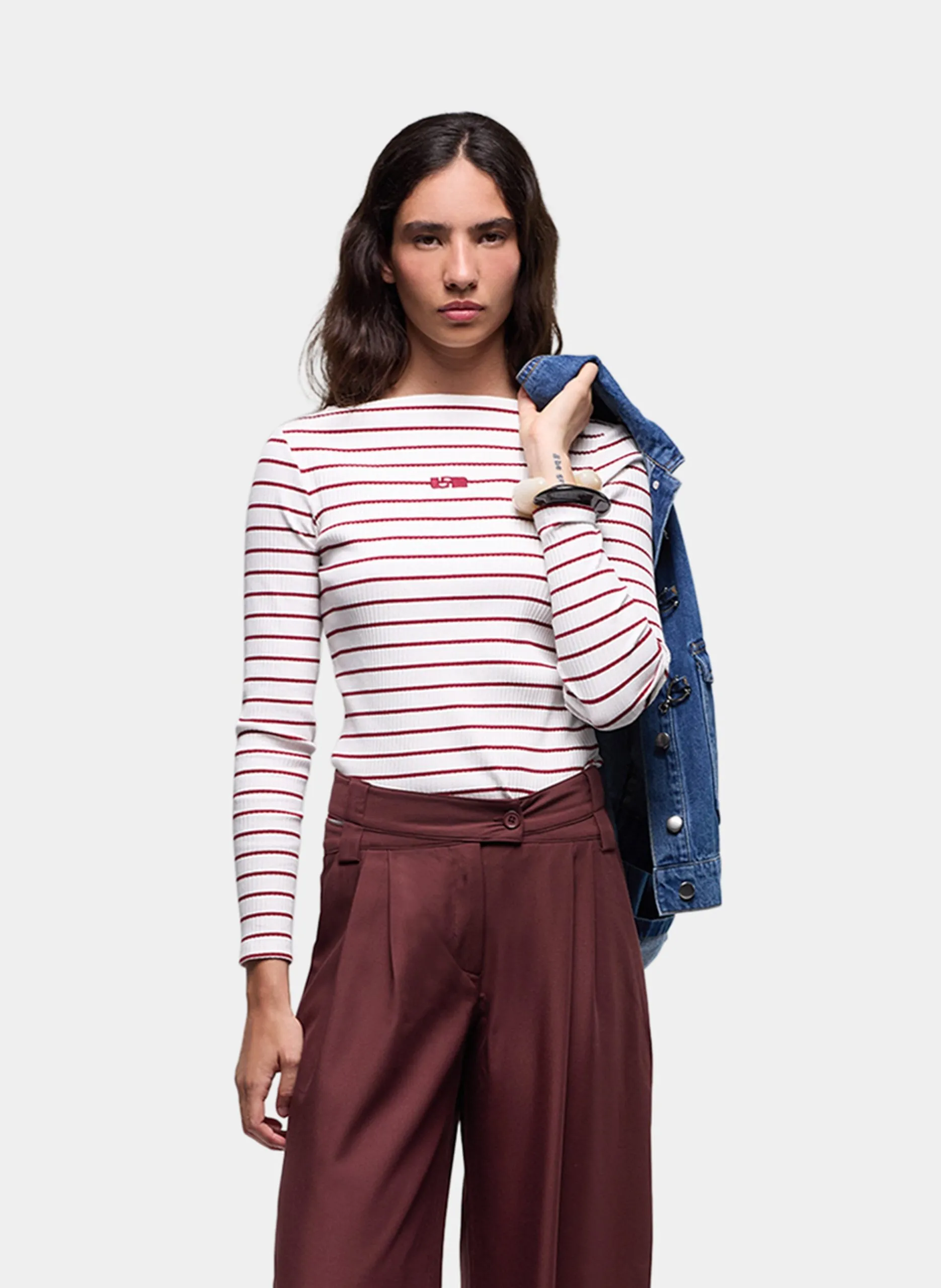 Tee-shirt col rond à rayures Rouge EMORY