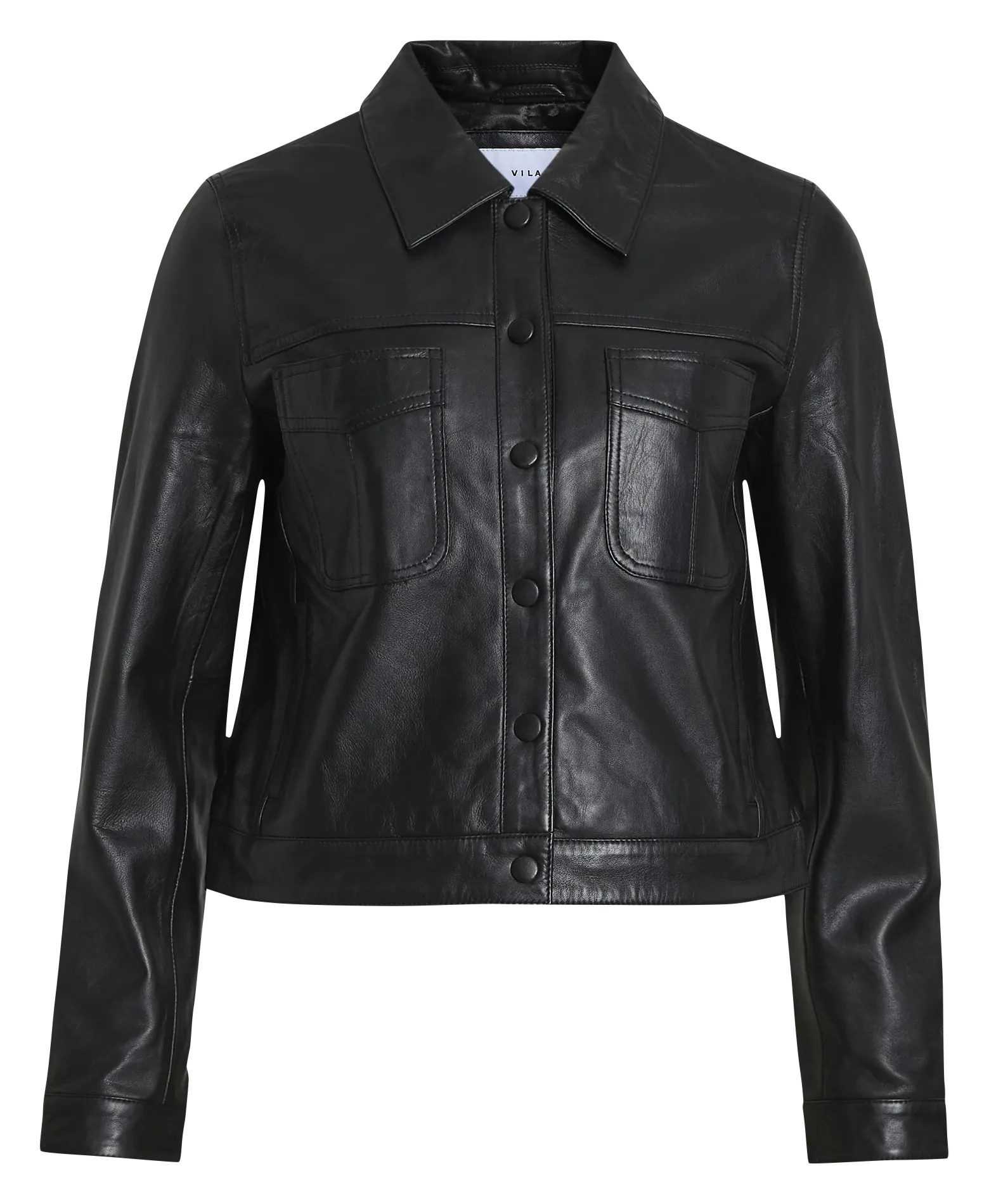 Veste col classique en cuir Noir CAO