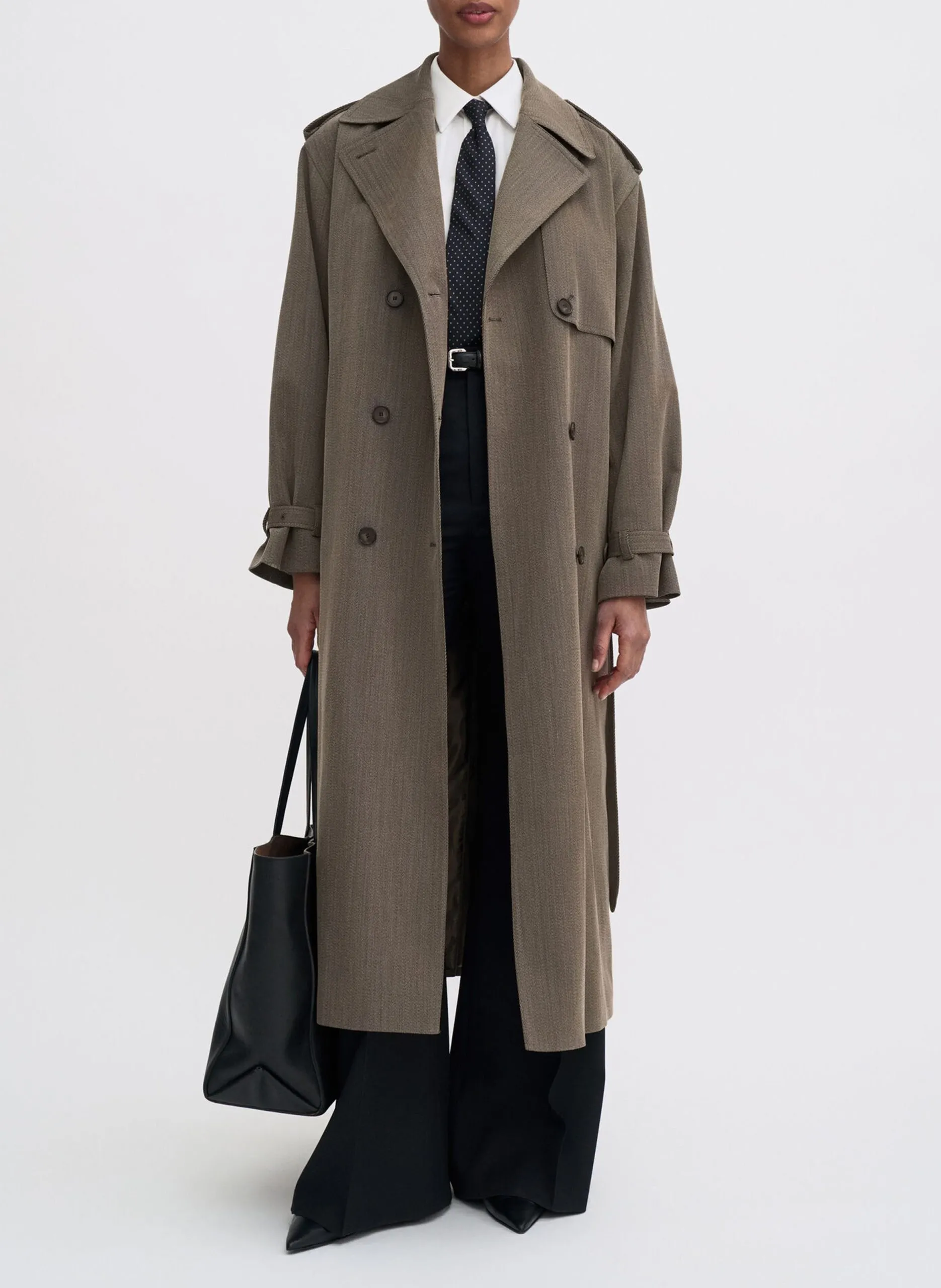 Long trench col tailleur en laine mélangée Marron JULIA