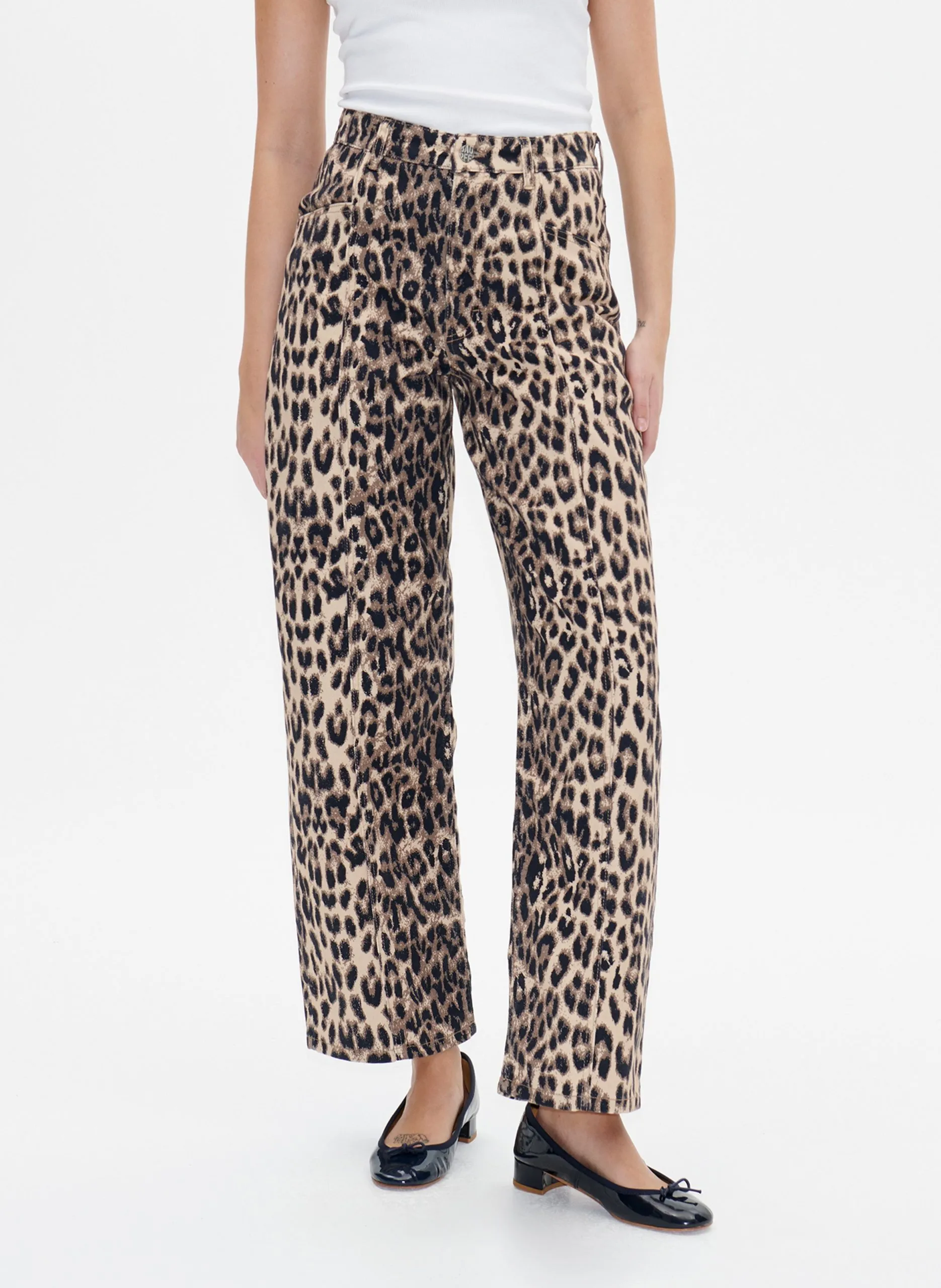 Pantalon large en coton bio mélangé imprimé Marron NARA