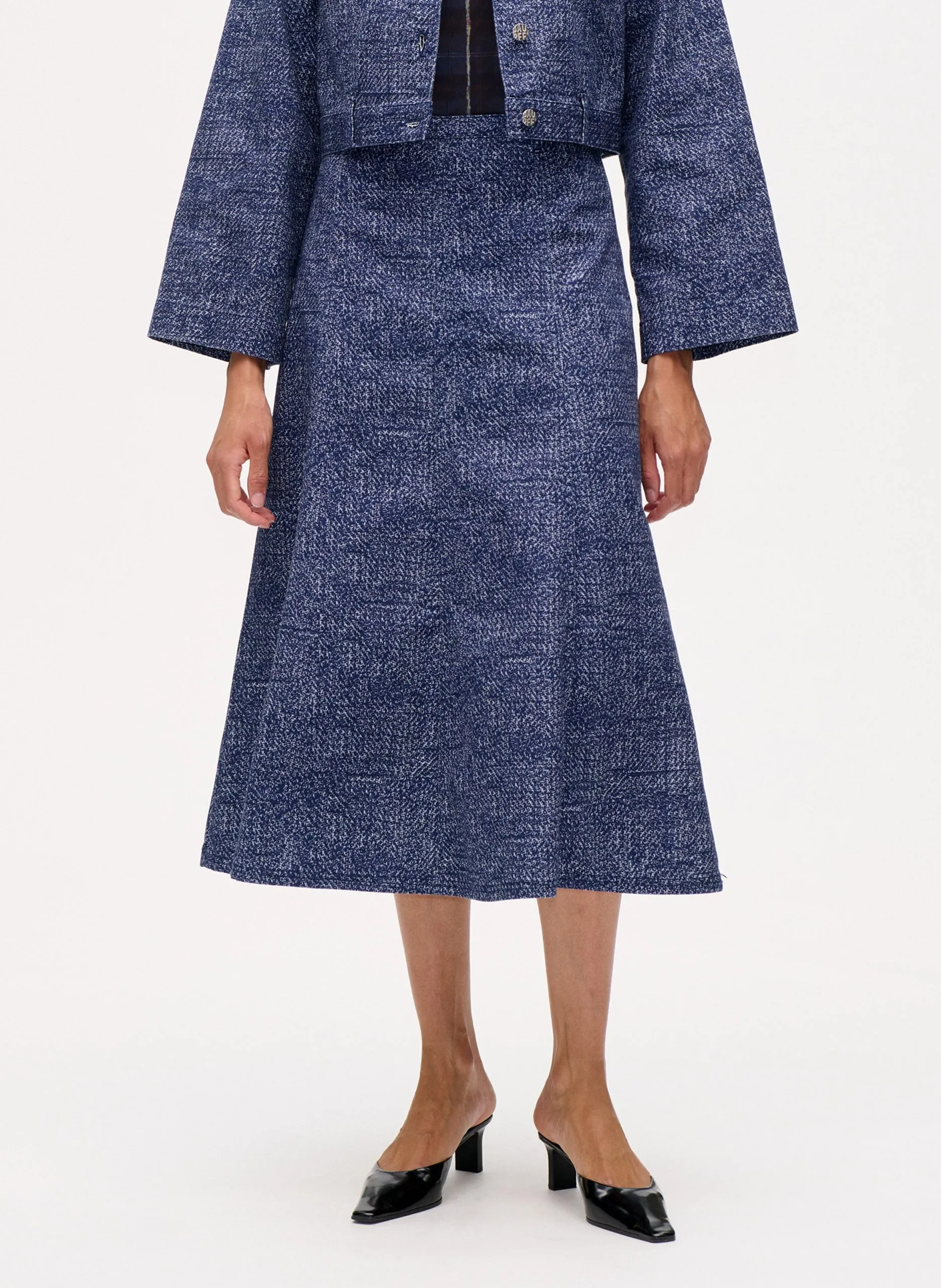 Jupe midi en coton bio mélangé Bleu SAARA