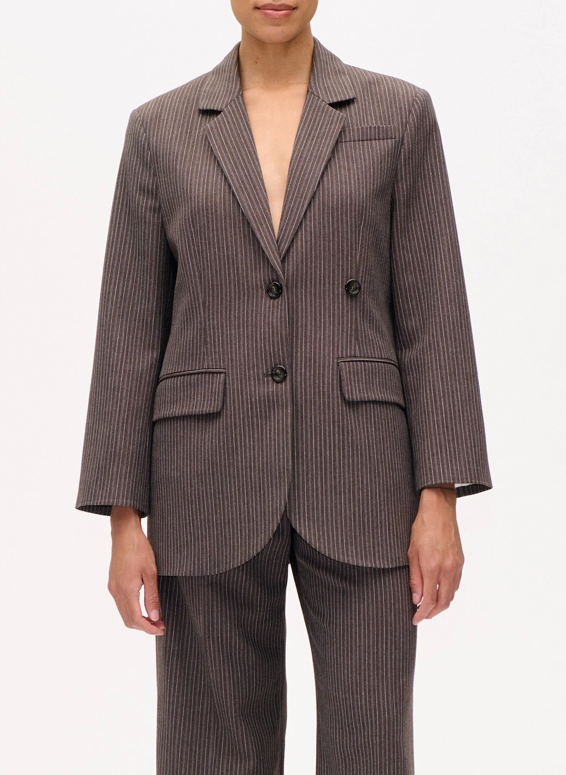Veste tailleur droite rayé en fibres recyclées mélangées Marron BLEONA