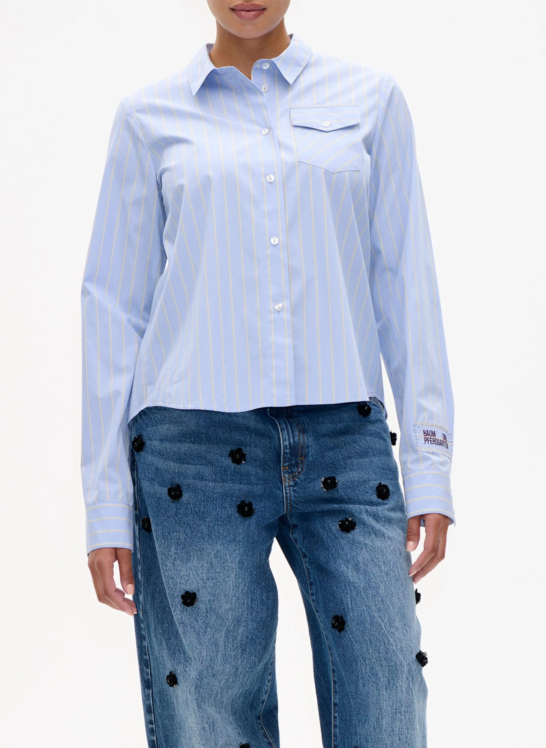 Chemise droite col classique en coton bio rayé Bleu MENJA