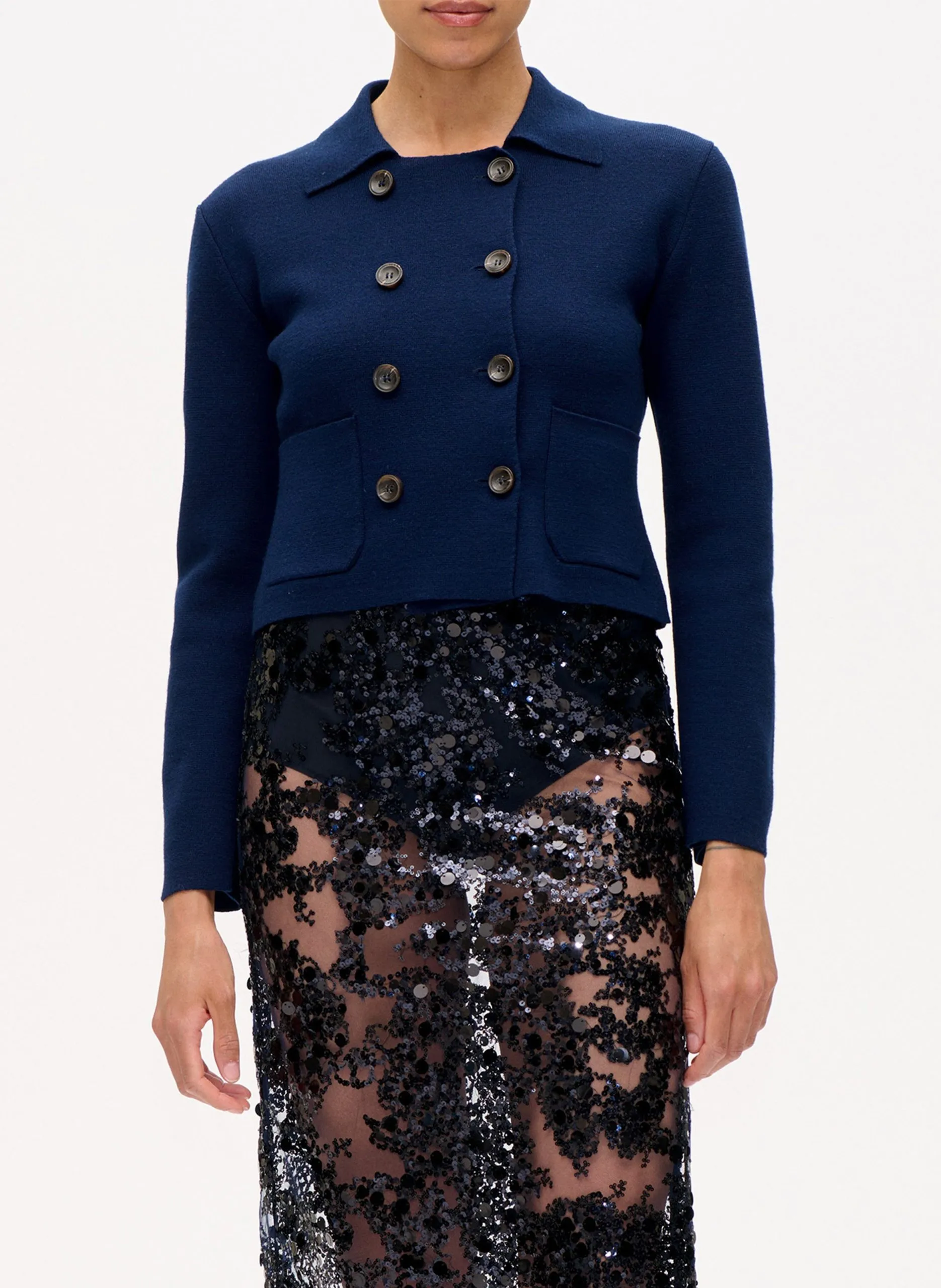 Juoe midi brodée en fibres recyclées Bleu SHANIA