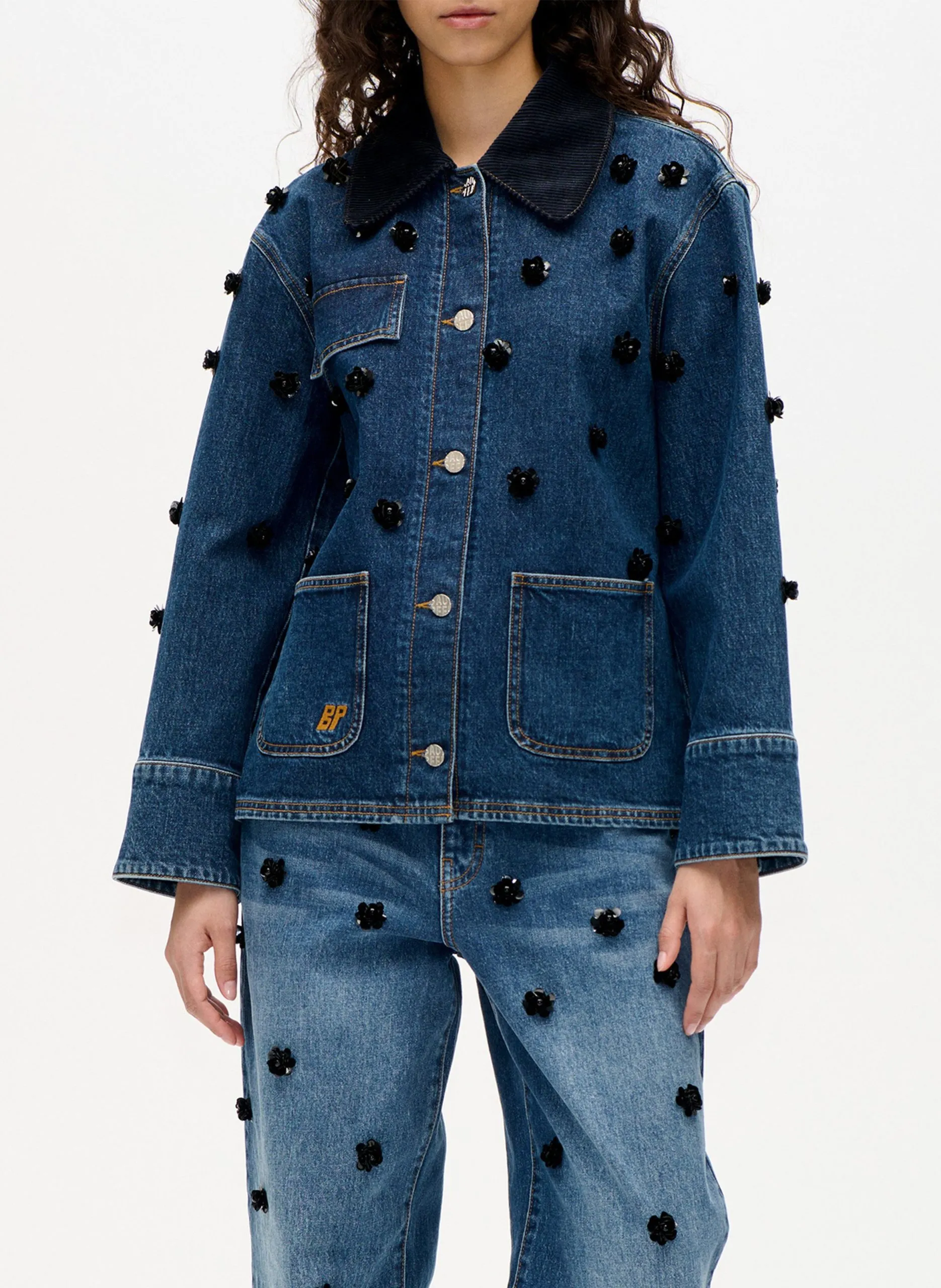 Veste oversize en coton bio mélangé Bleu BEANNIE