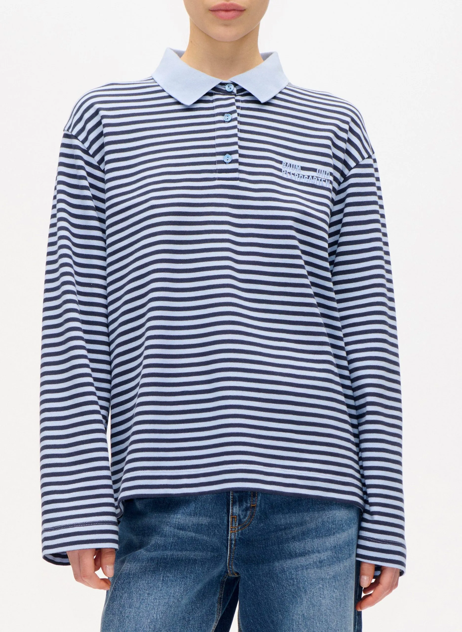 Polo droit rayé en coton bio Bleu JEANNE
