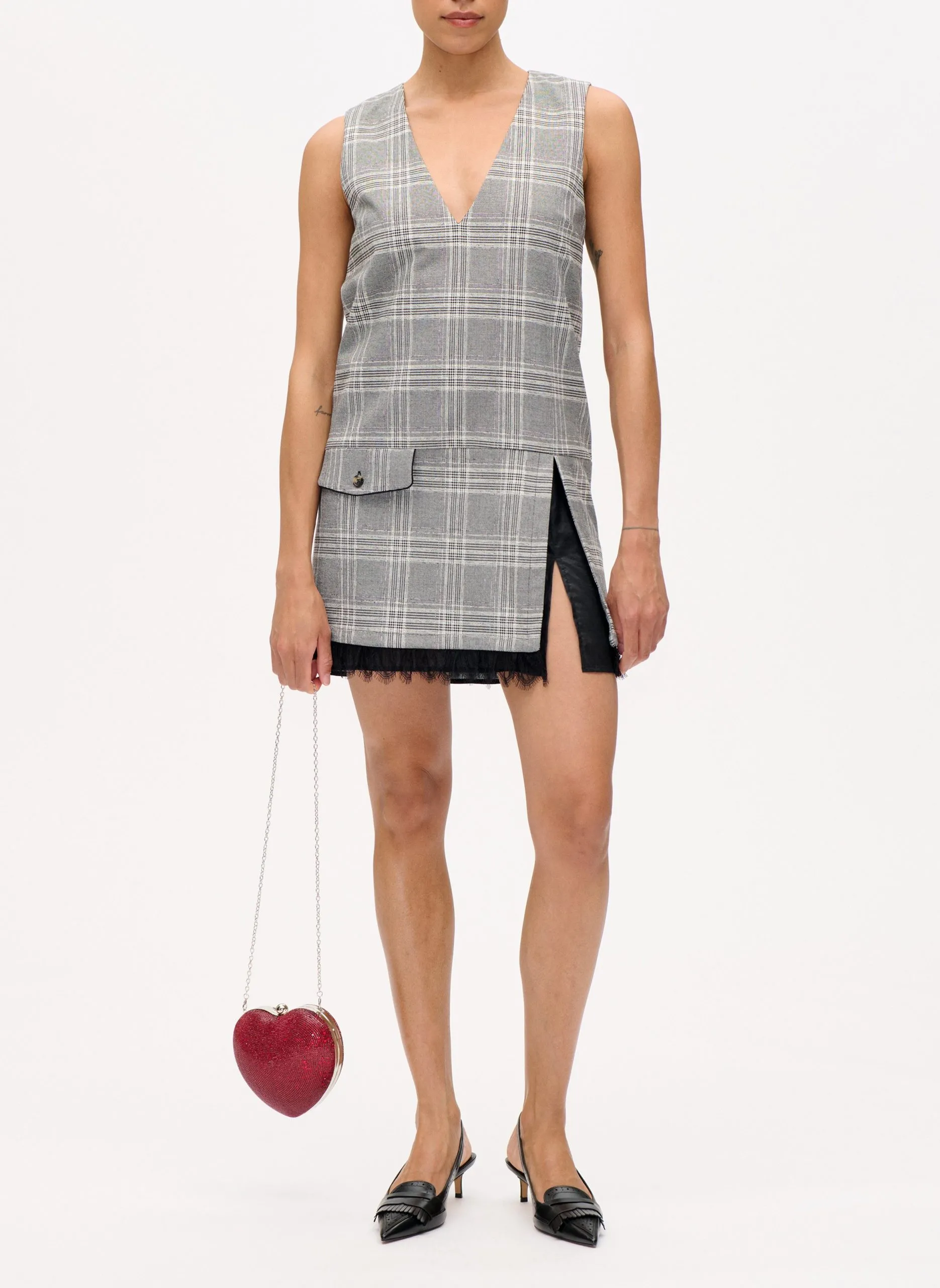 Robe courte droite col V Argent AHANA