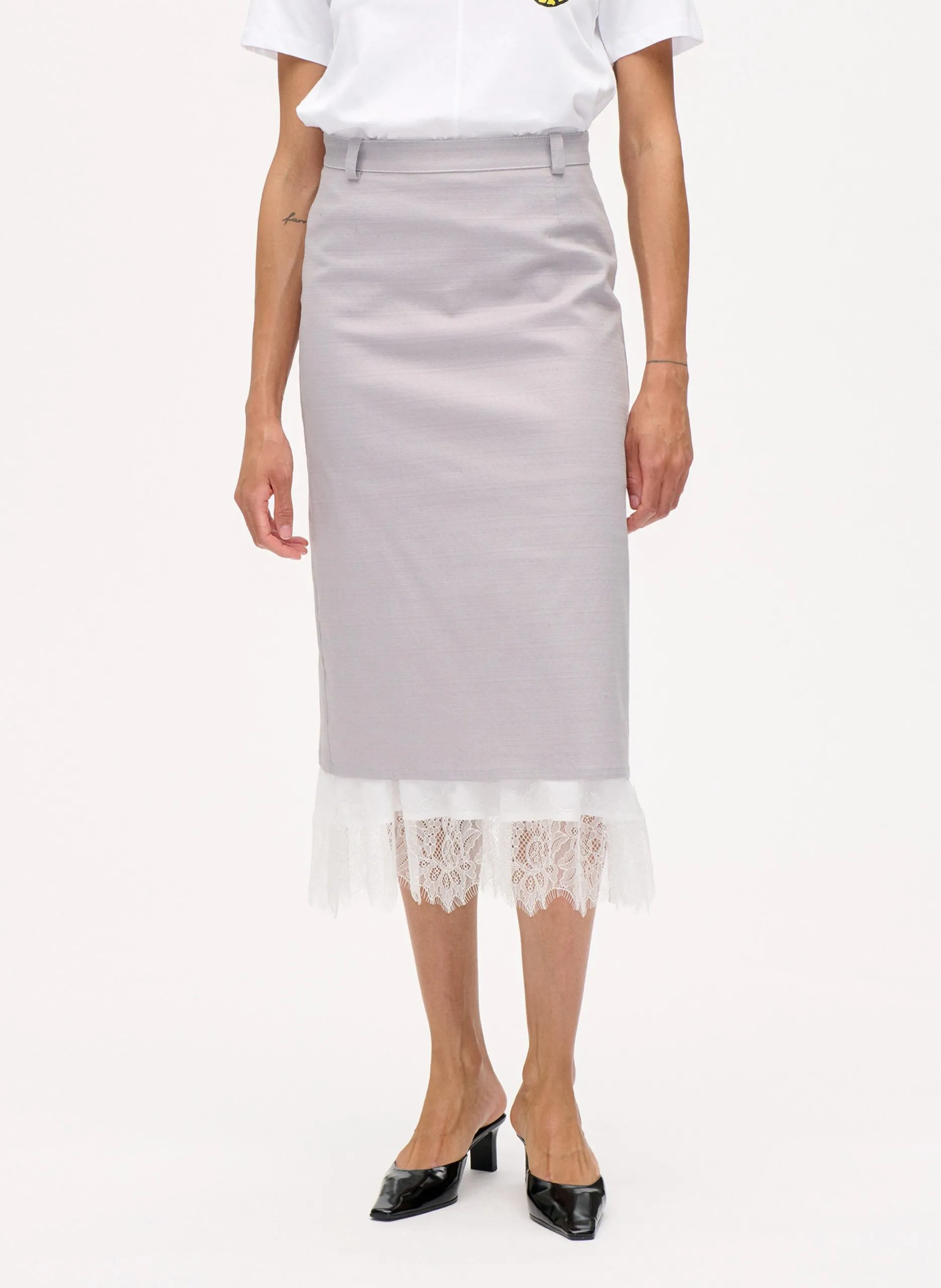 Jupe midi taille haute en coton mélangé Argent SHAFIC