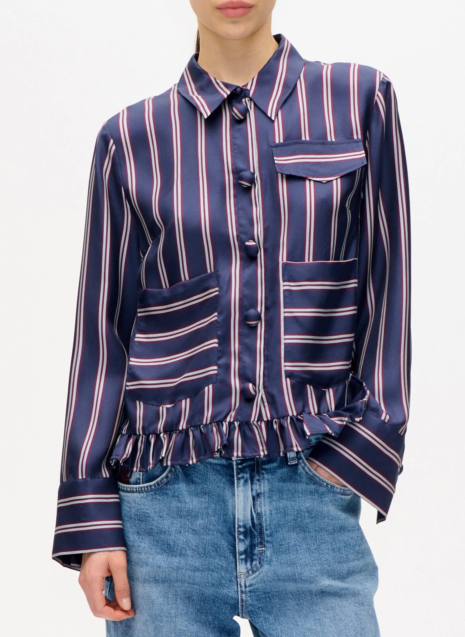 Chemise droite en soie rayée Prune MILUNA