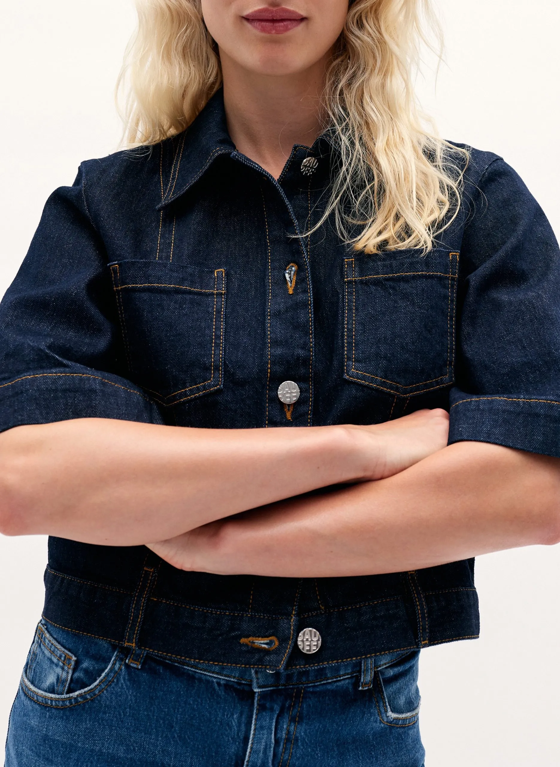 Chemise droite col classique en coton bio mélangé Bleu NO 05