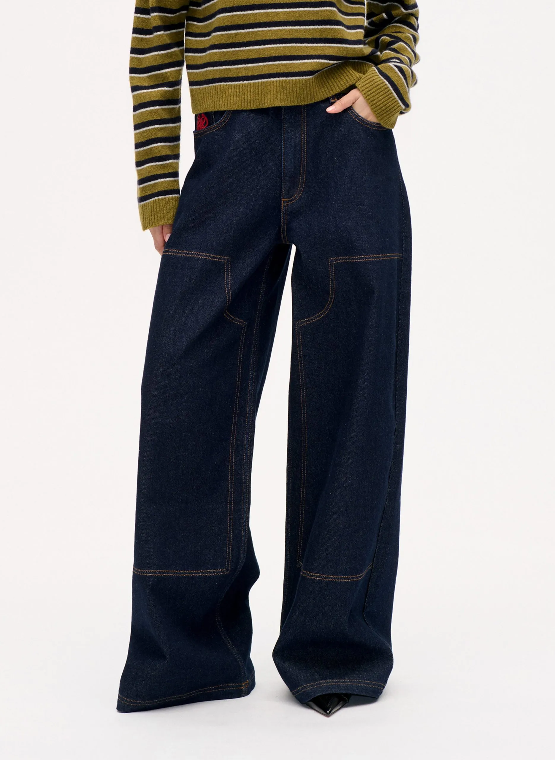 Jean large taille haute en coton bio mélangé Bleu NAMRA