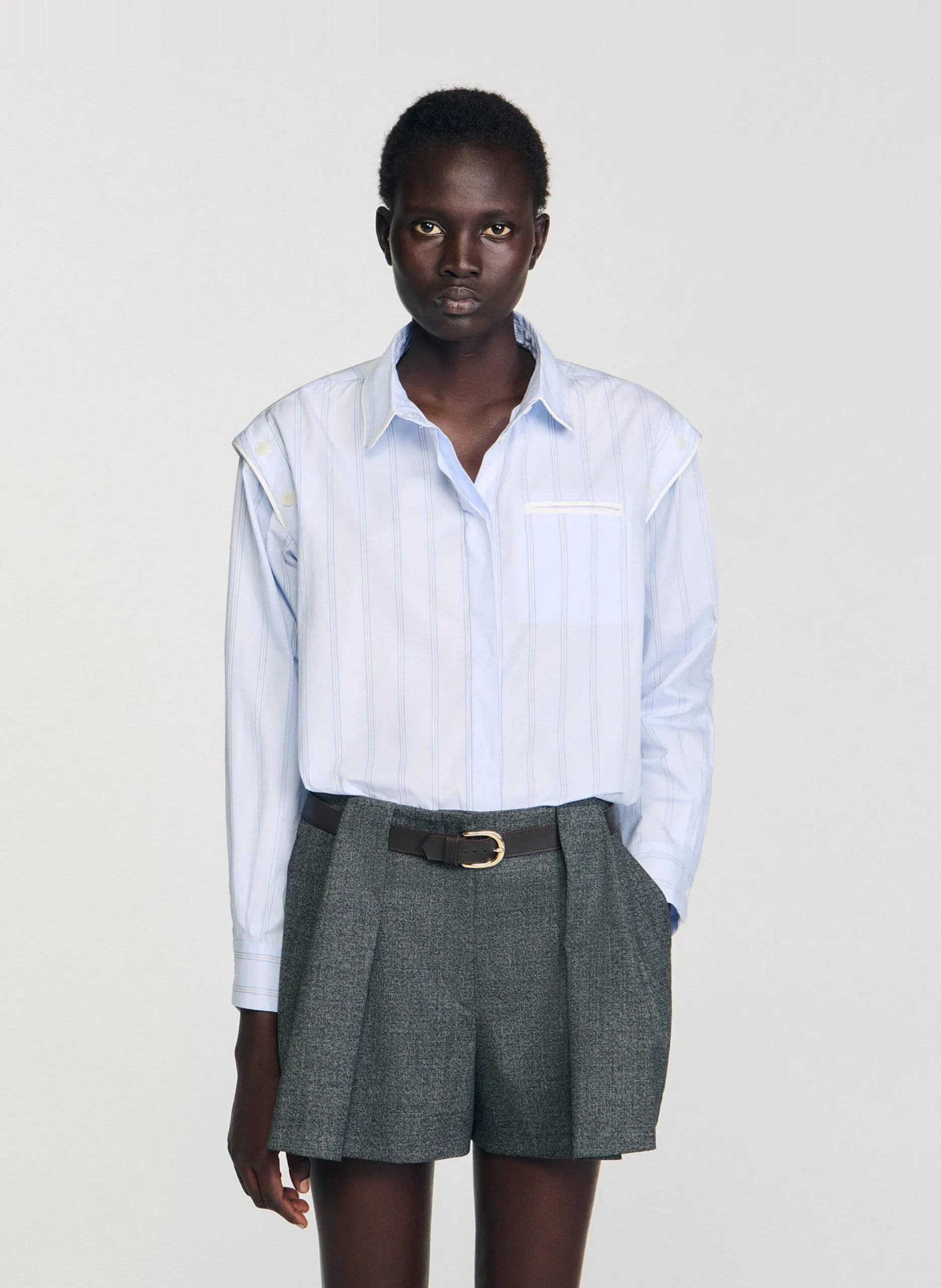 Chemise oversize col classique en coton rayé Bleu