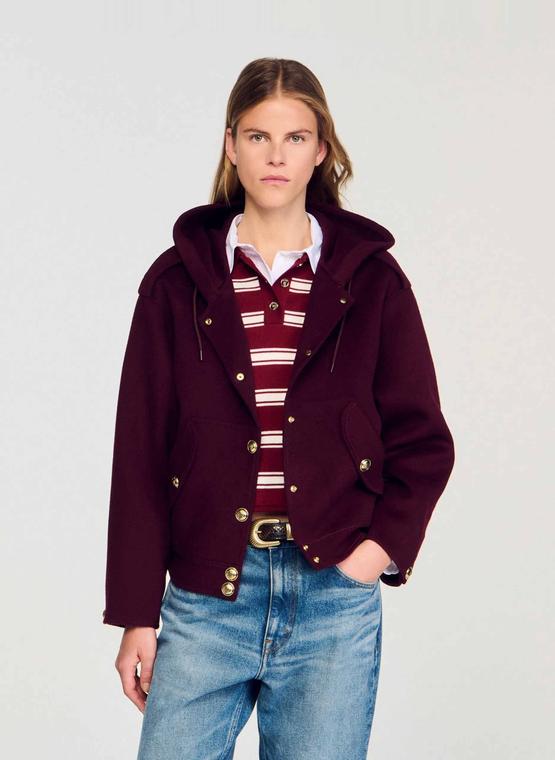 Blouson droit en laine Rouge