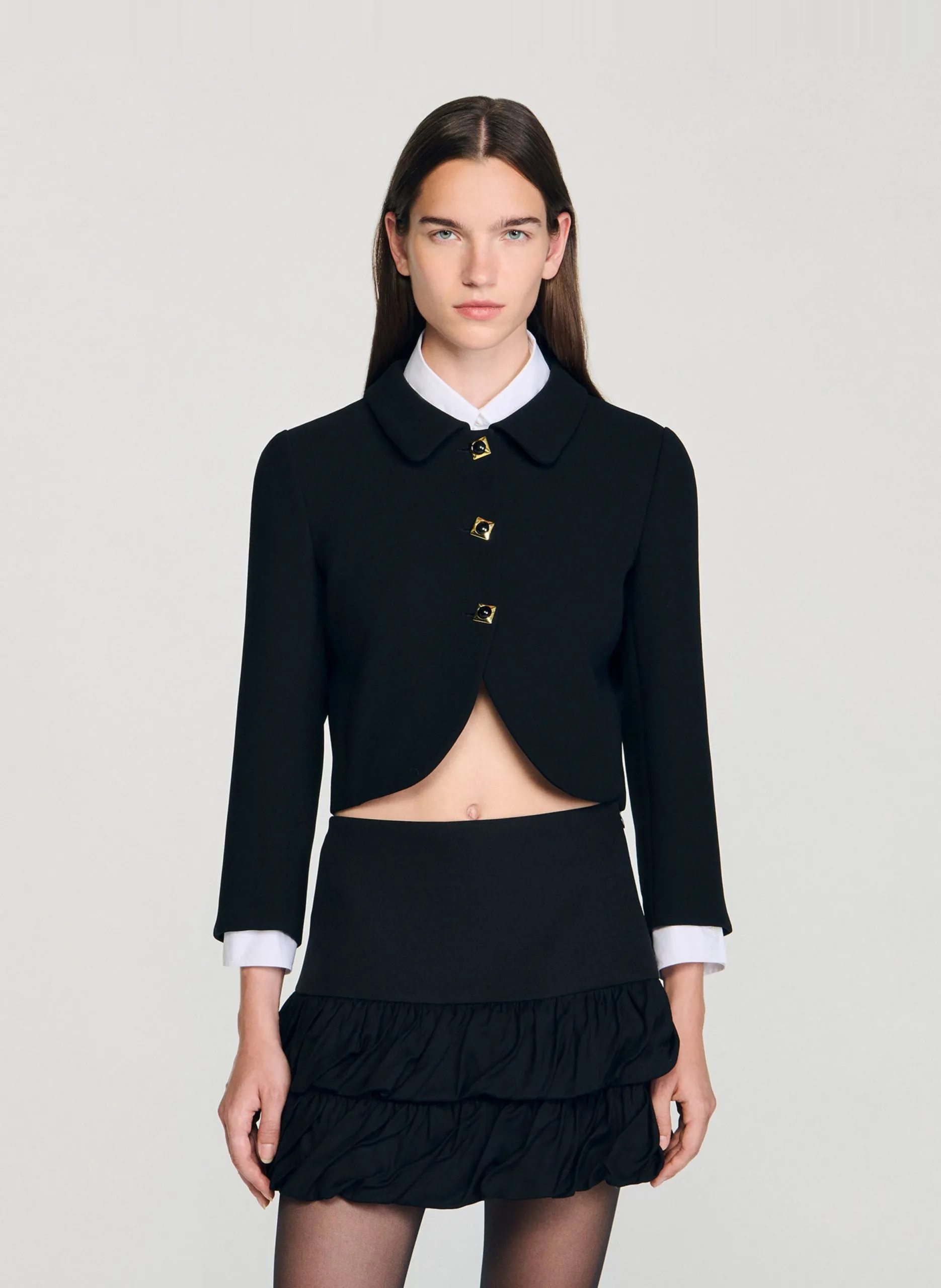 Veste courte unie à boutons fantaisie Noir