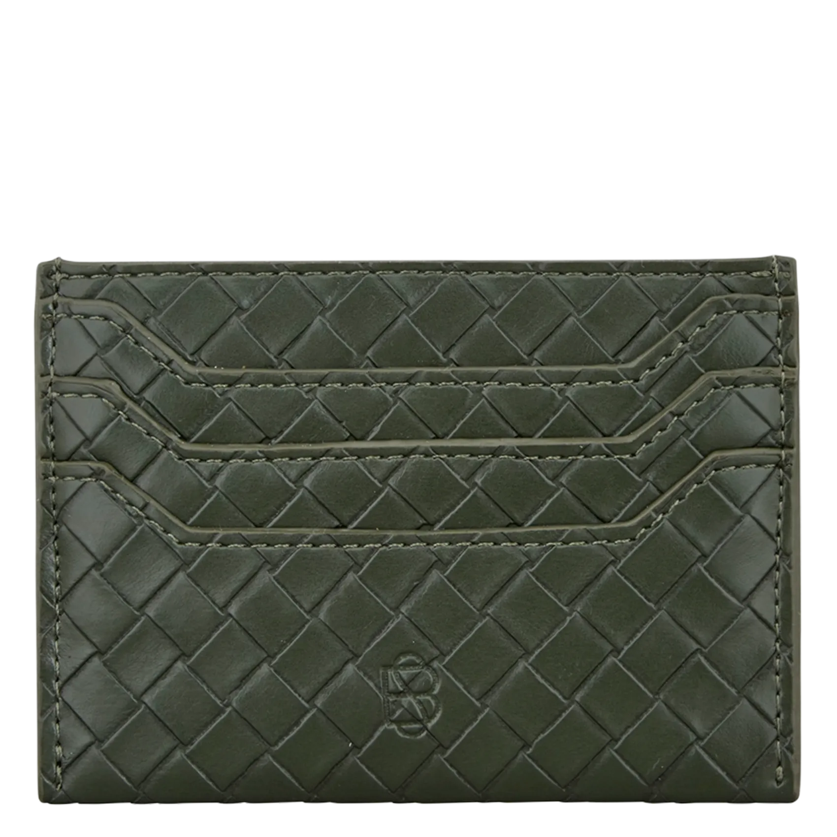 Porte-cartes effet cuir tressé Vert