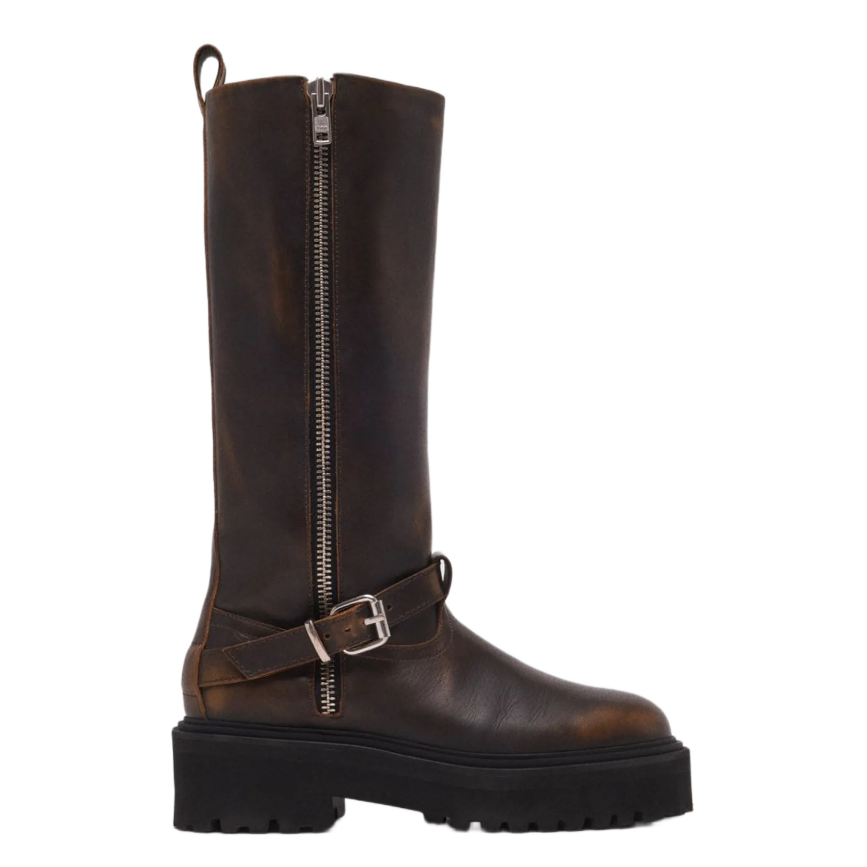 Bottes en cuir effet vieilli Marron