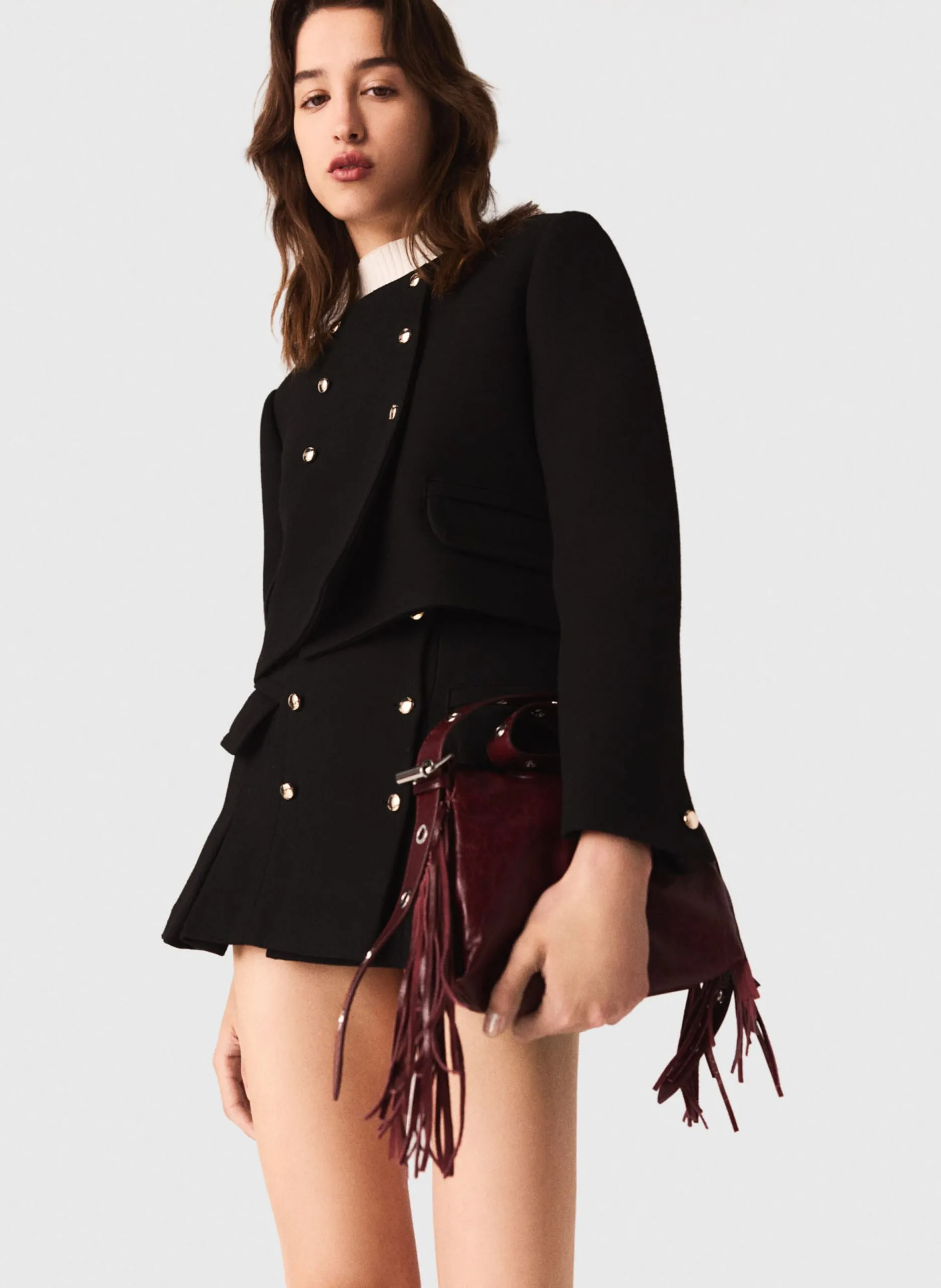 Veste tailleur courte boutonnée unie Noir