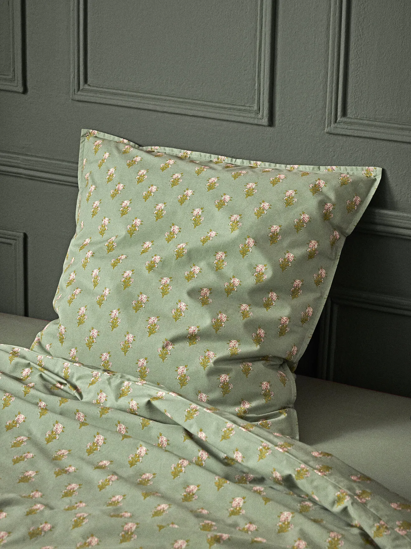 Taie d'oreiller percale de coton "antoinette" Vert