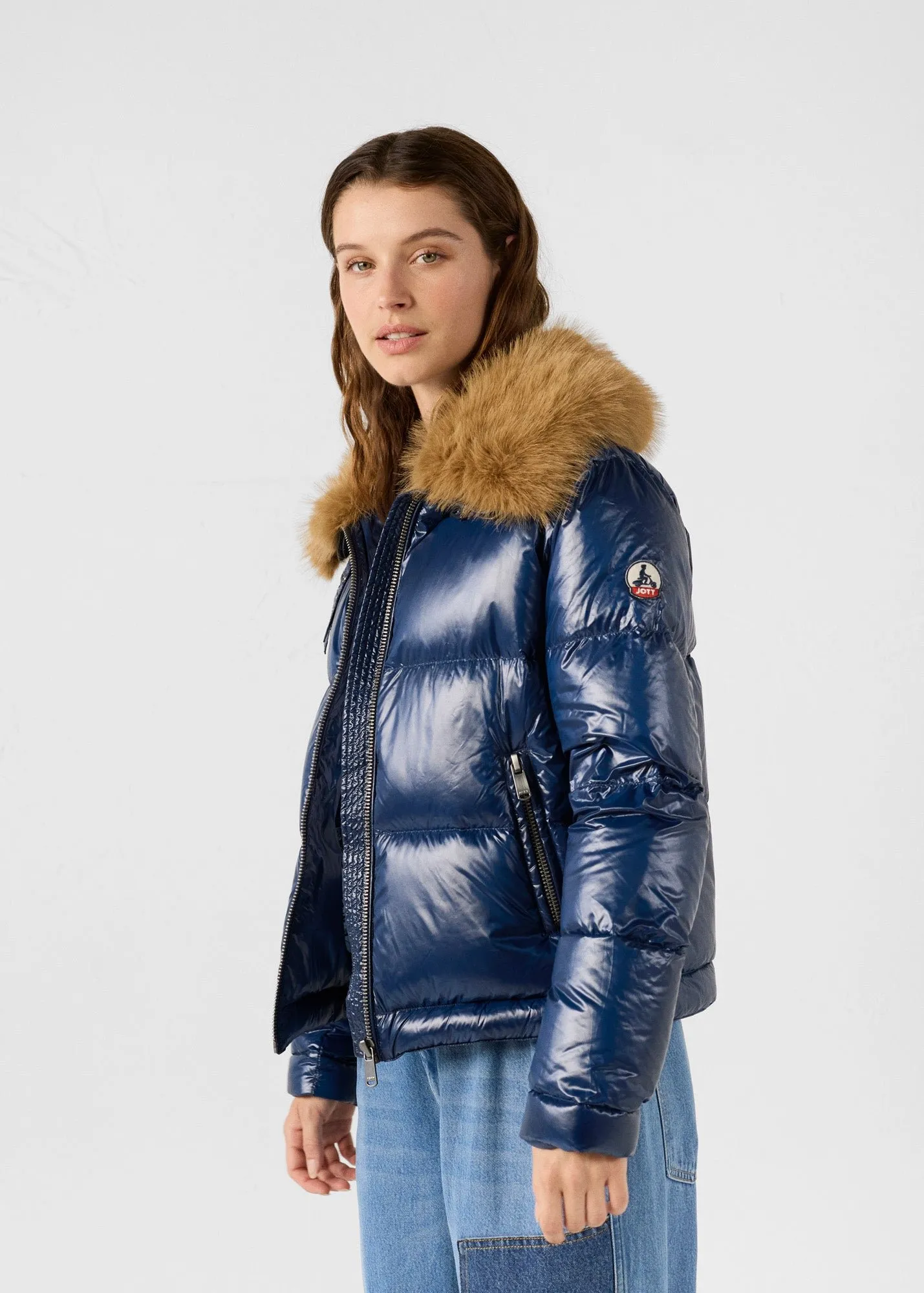 Doudoune grand froid brillante fausse fourrure nevada shiny Bleu