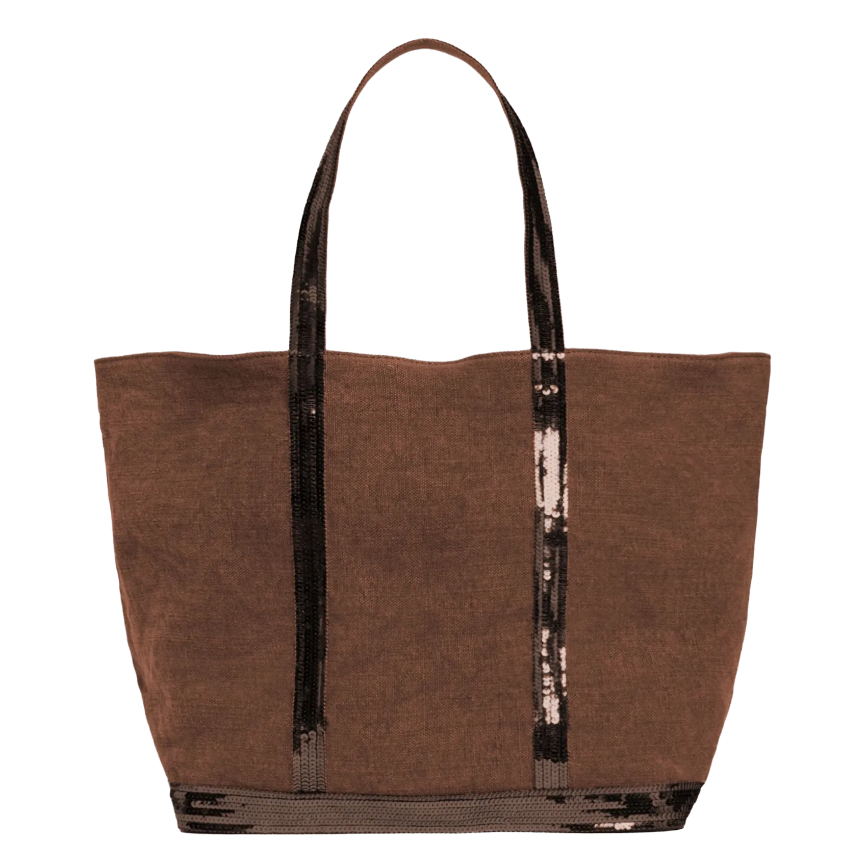 Cabas L brodé avec sequins en lin Marron CABAS L