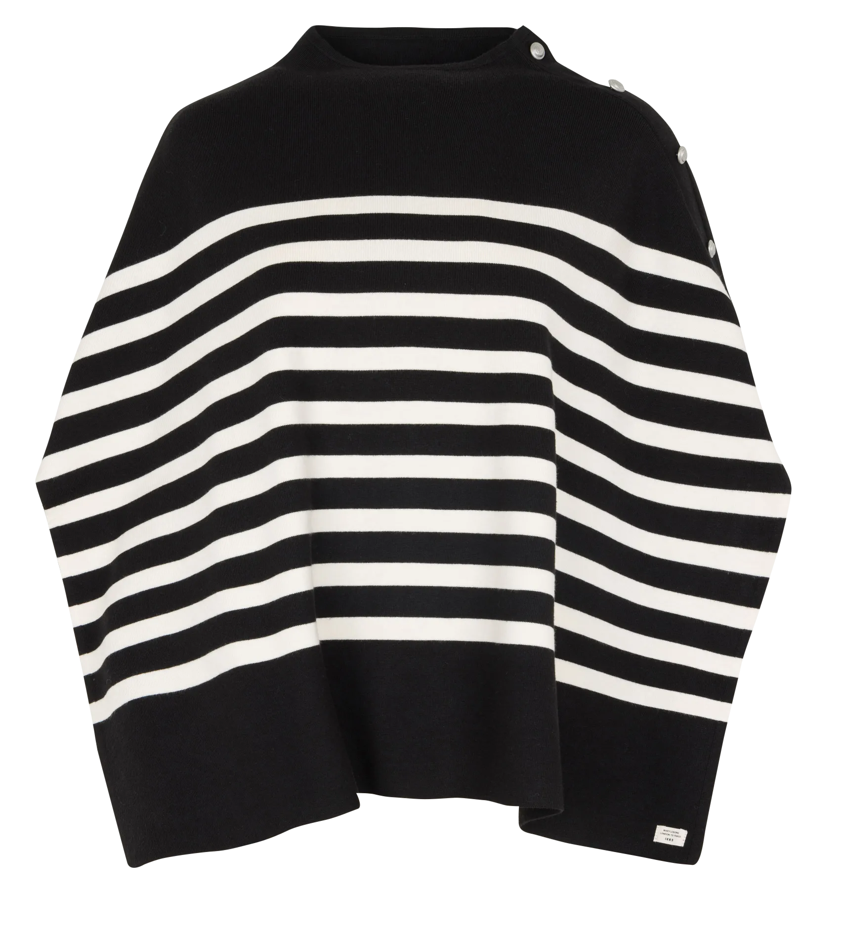 Cape rayée à boutons décoratifs Noir