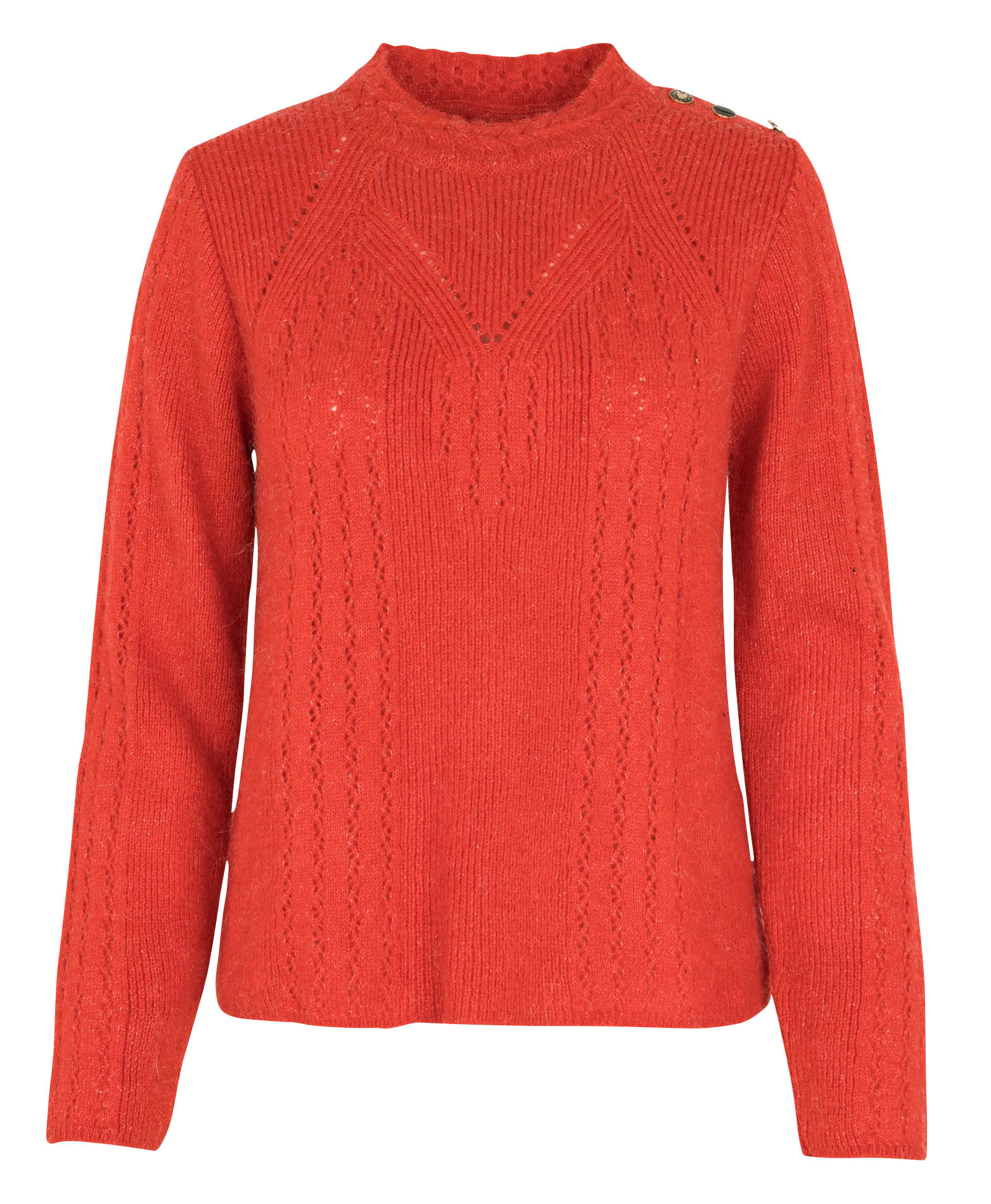 Pull droit col rond en maille ajourée Rouge