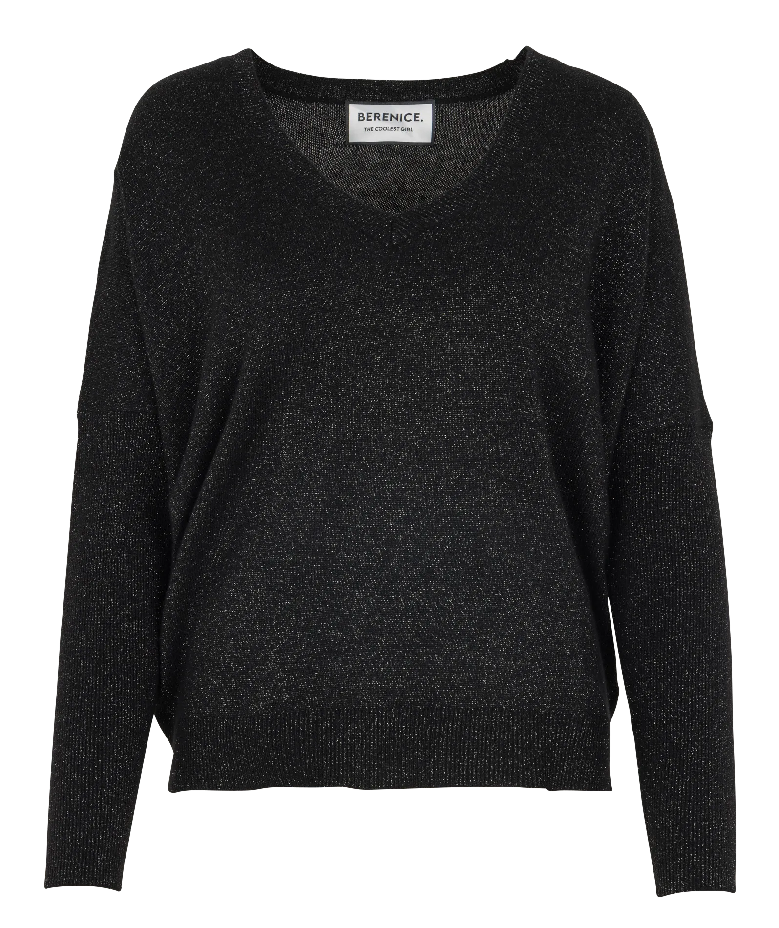 Pull ample col V à strass en laine métallisée Noir MYWINGS