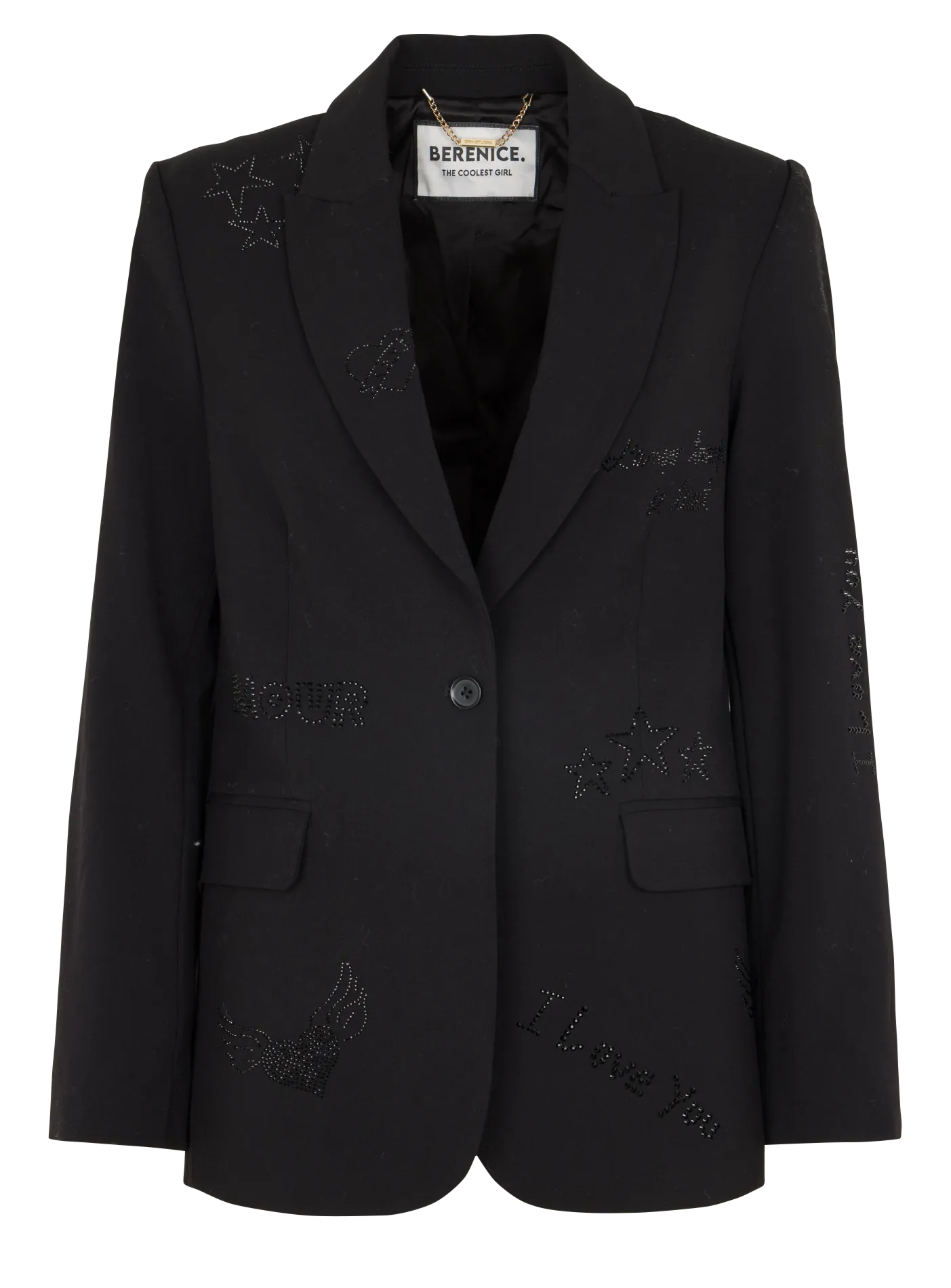 Veste droite col tailleur à strass Noir VADY