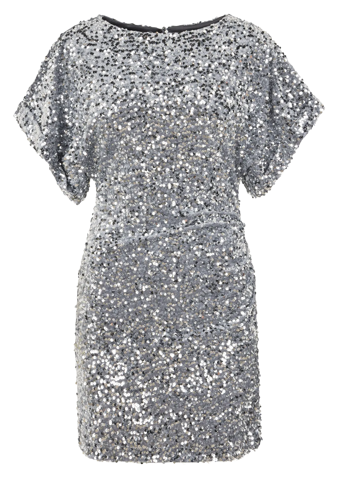 Robe courte cintrée col rond à sequins Argent RIHANNA