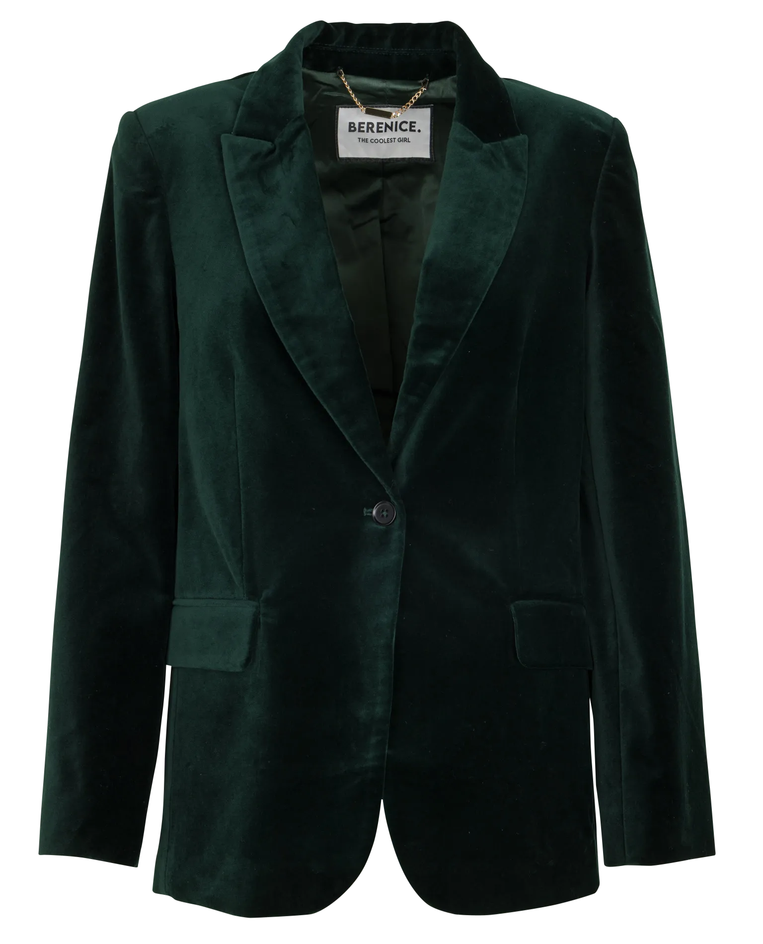 Veste droite col tailleur en velours de coton Vert VIVI