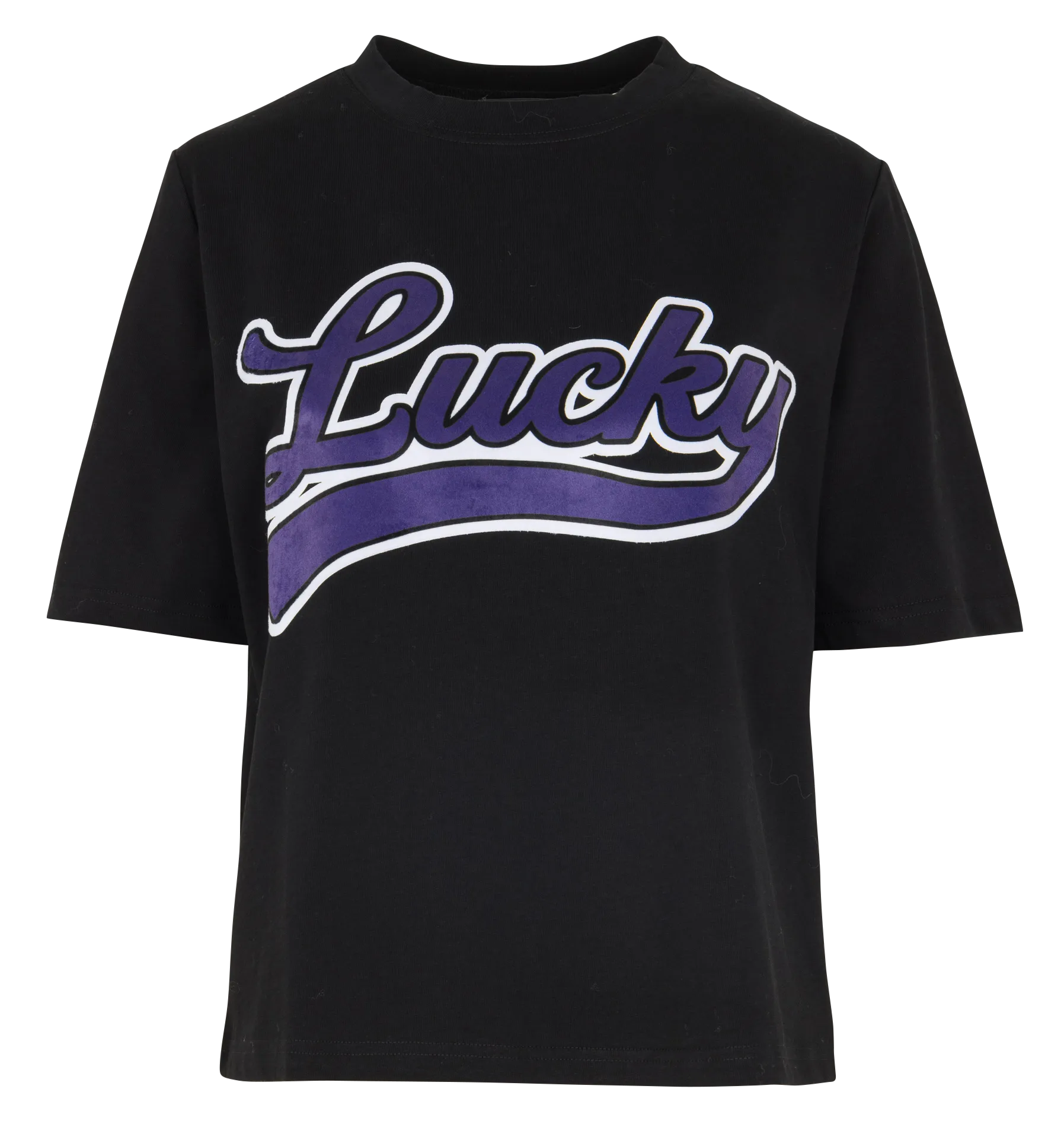 Tee-shirt droit col rond sérigraphié en coton Noir TEELUCKY