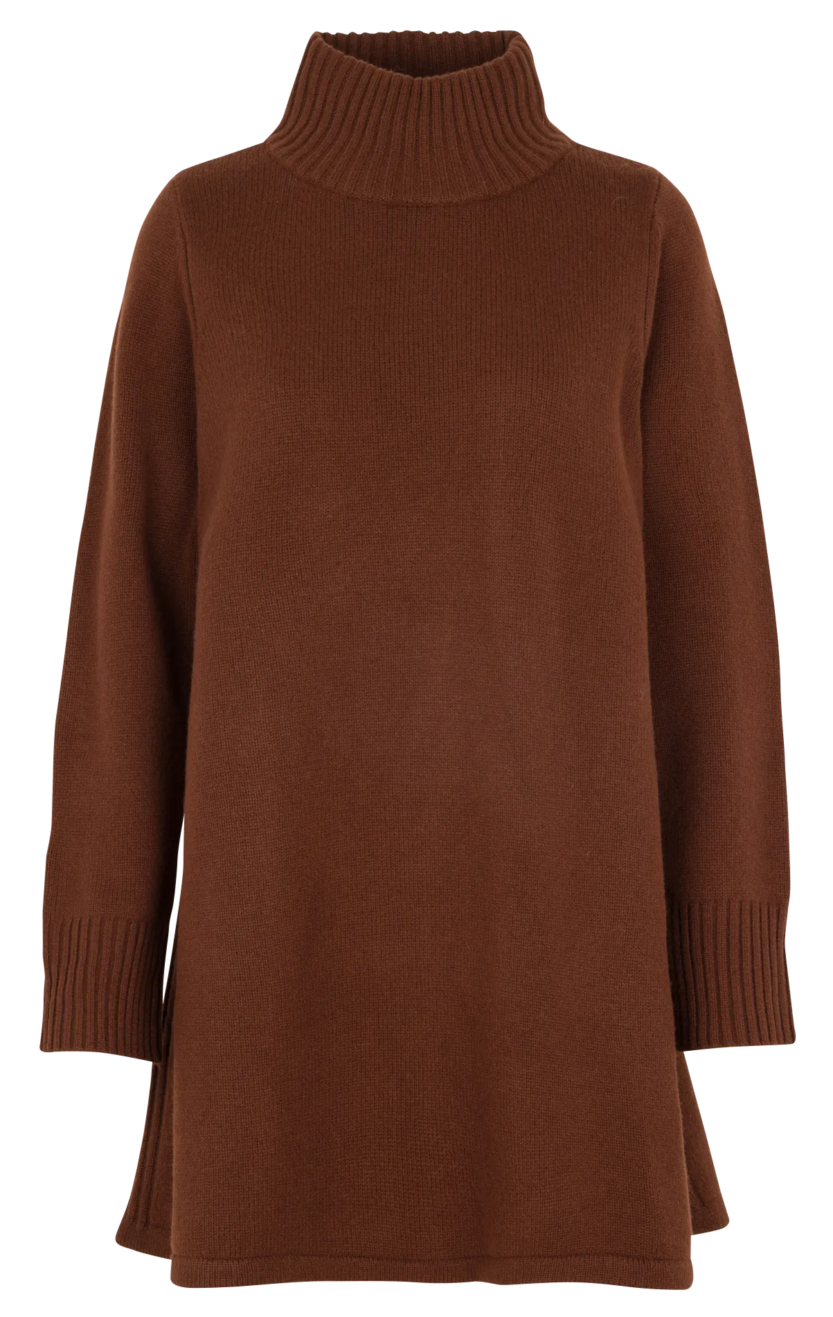 Robe courte col montant en laine mérinos Marron ROXANE