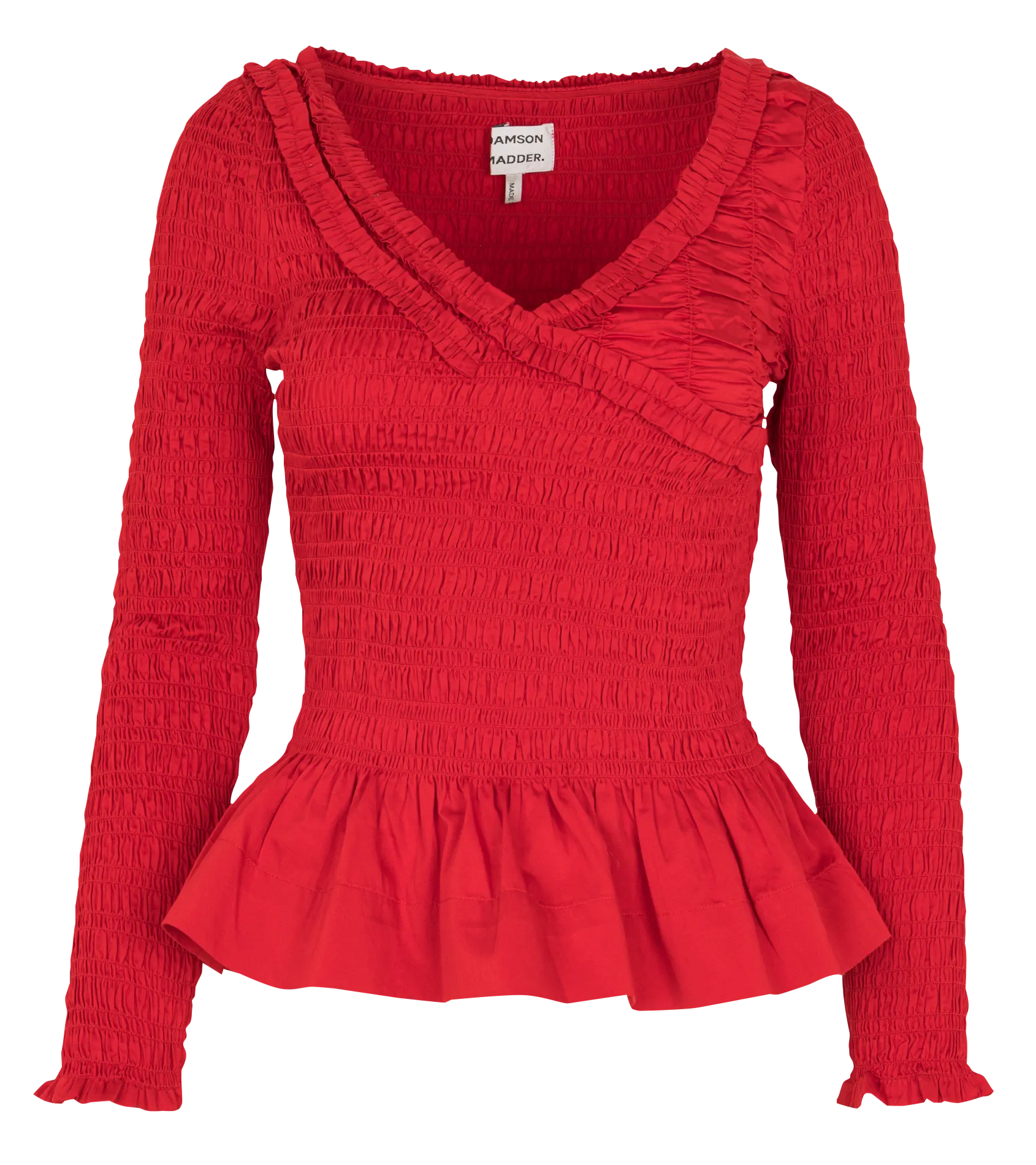 Top manches longues froncé en coton bio Rouge SURI